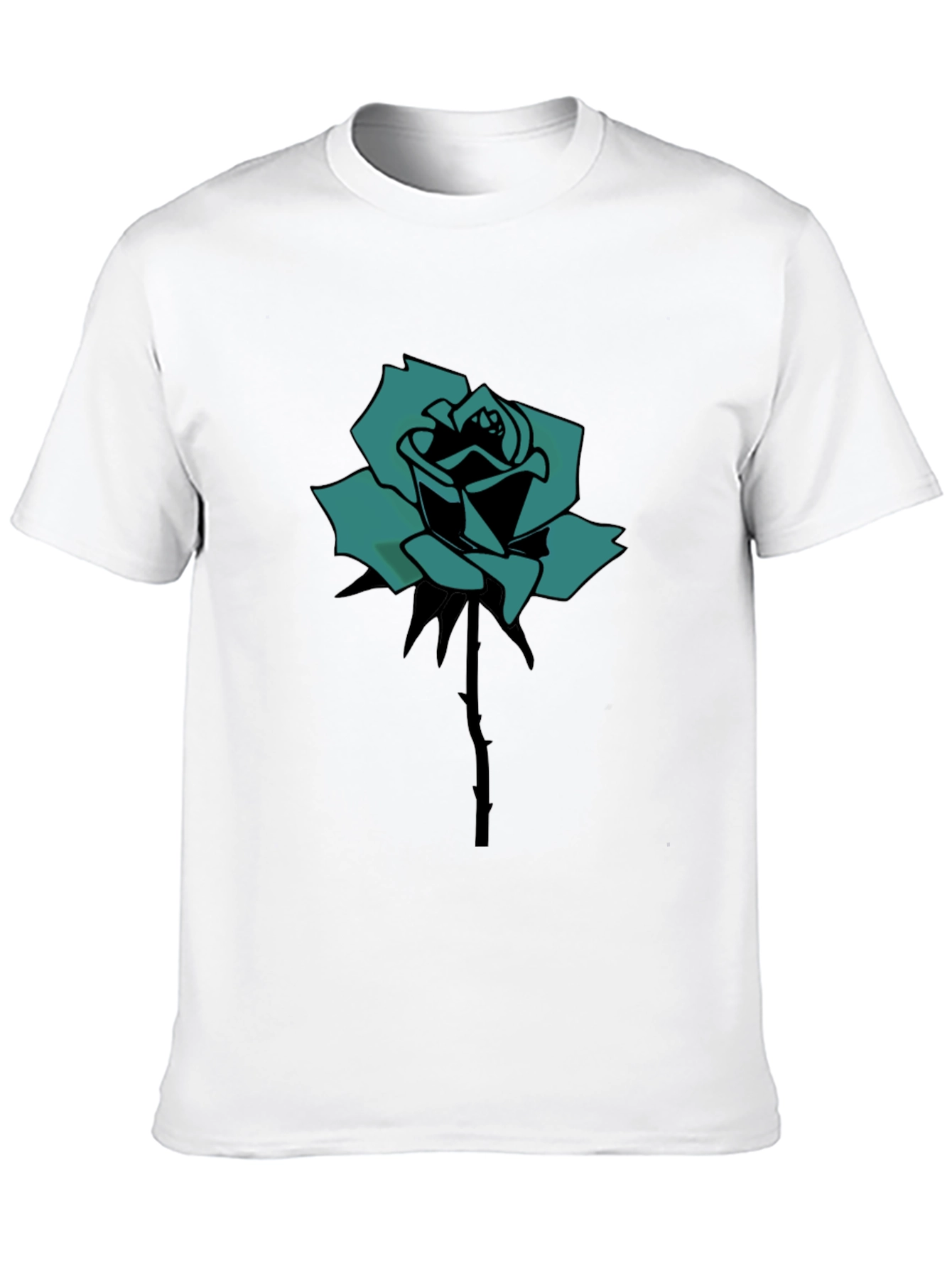 Black T-Shirt with Teal Rose Print