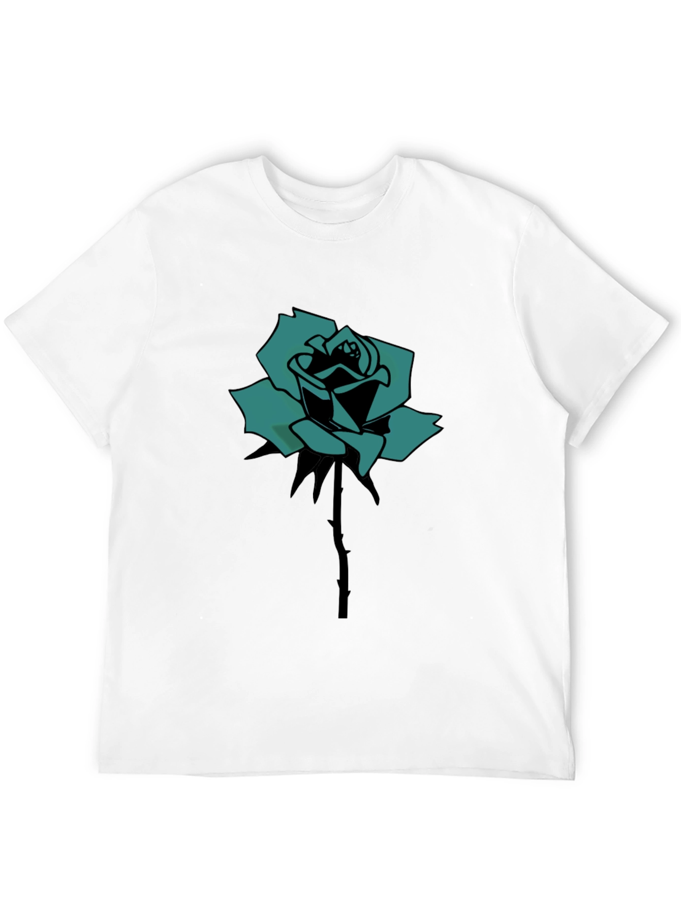 Black T-Shirt with Teal Rose Print