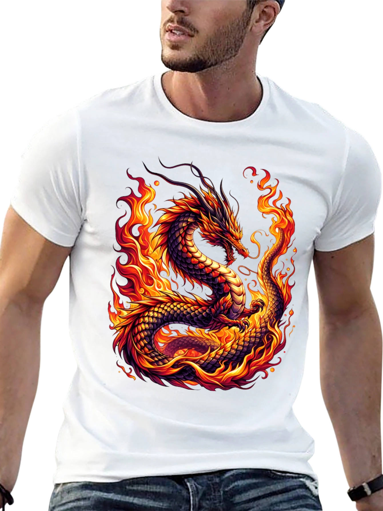 Fiery Dragon Graphic Tee - Bold Black Shirt