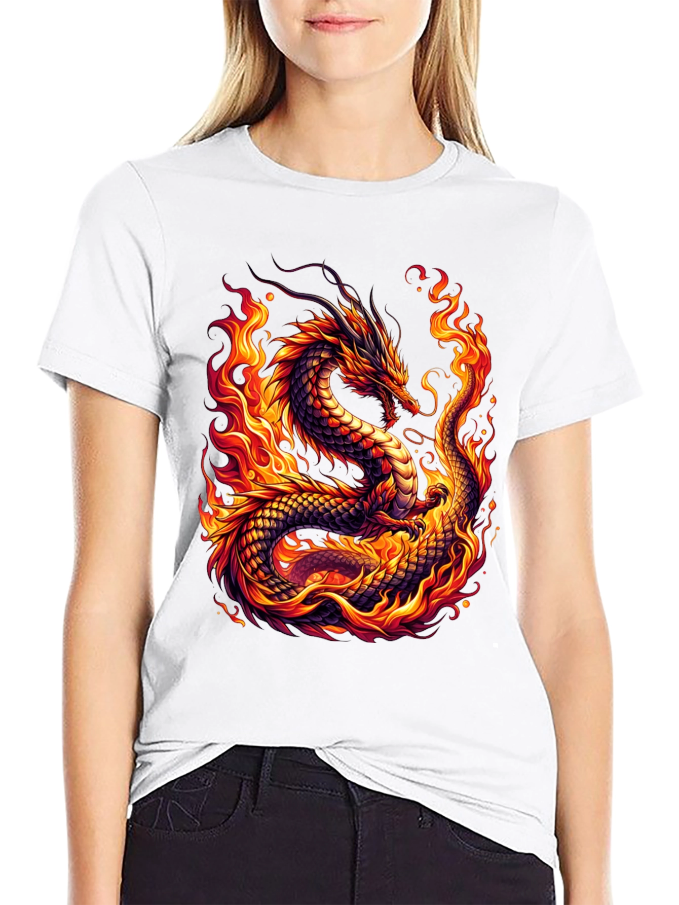 Fiery Dragon Graphic Tee - Bold Black Shirt