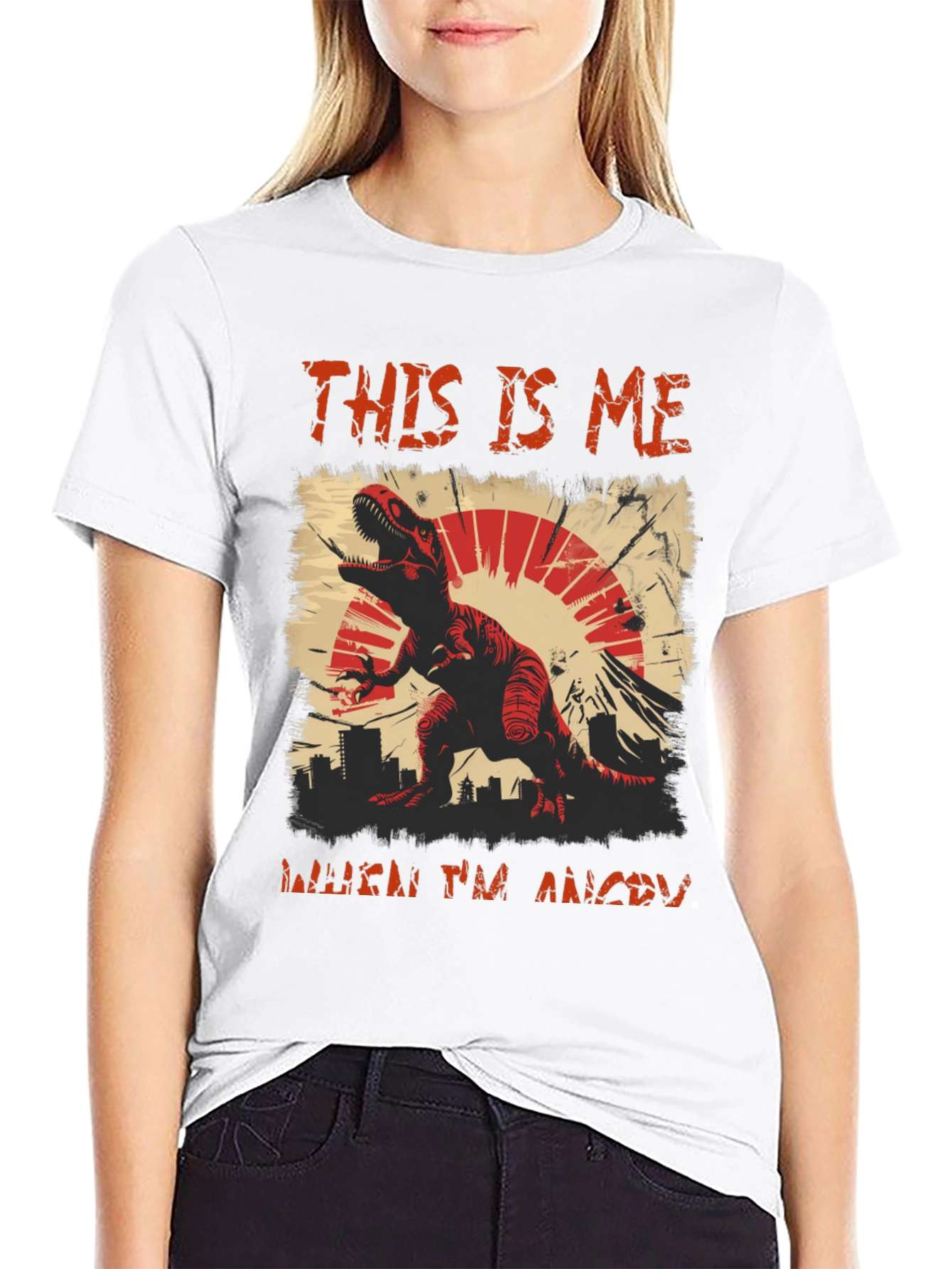 Angry Dino Graphic Tee - Mens Black T-Shirt