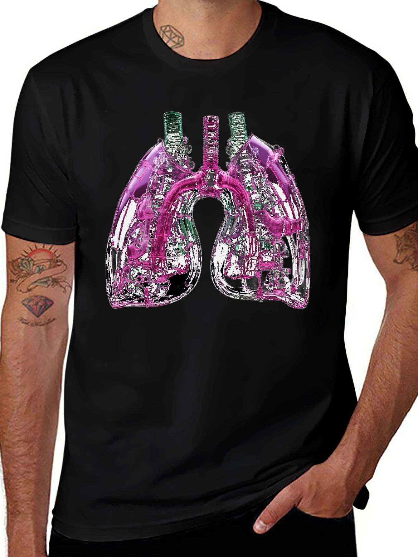 Abstract Lungs Graphic Tee - Black Cotton Blend