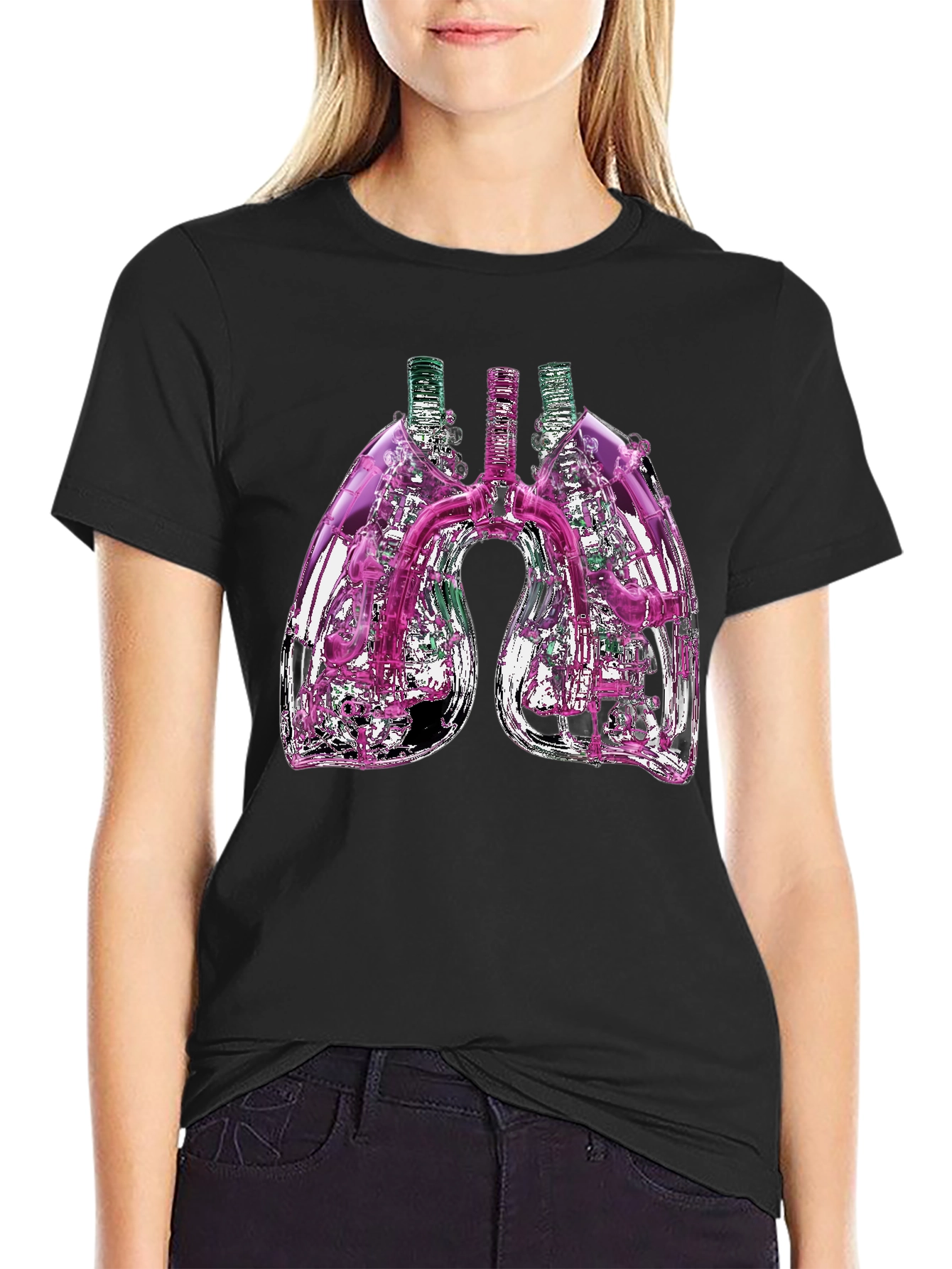 Abstract Lungs Graphic Tee - Black Cotton Blend