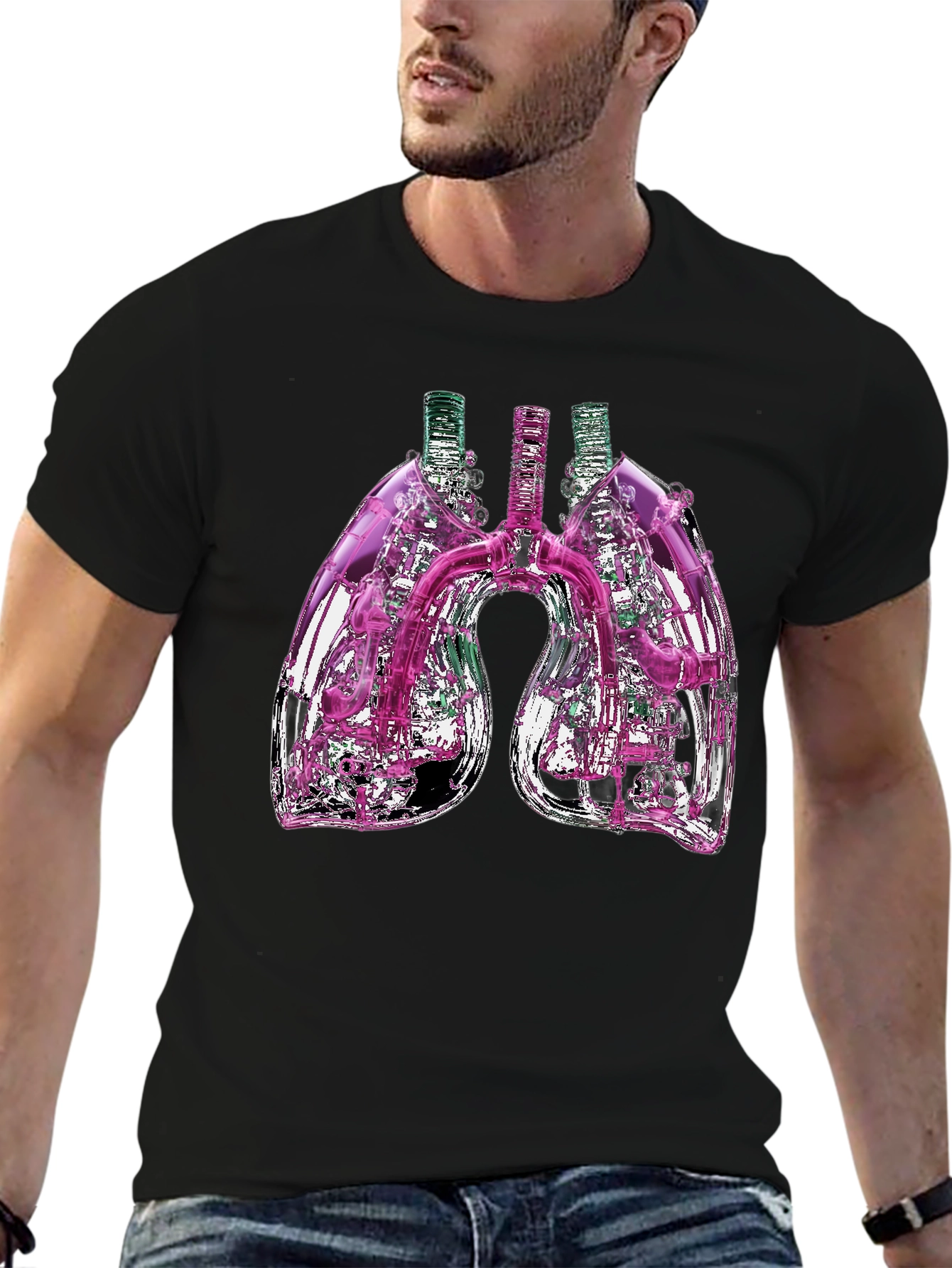 Abstract Lungs Graphic Tee - Black Cotton Blend