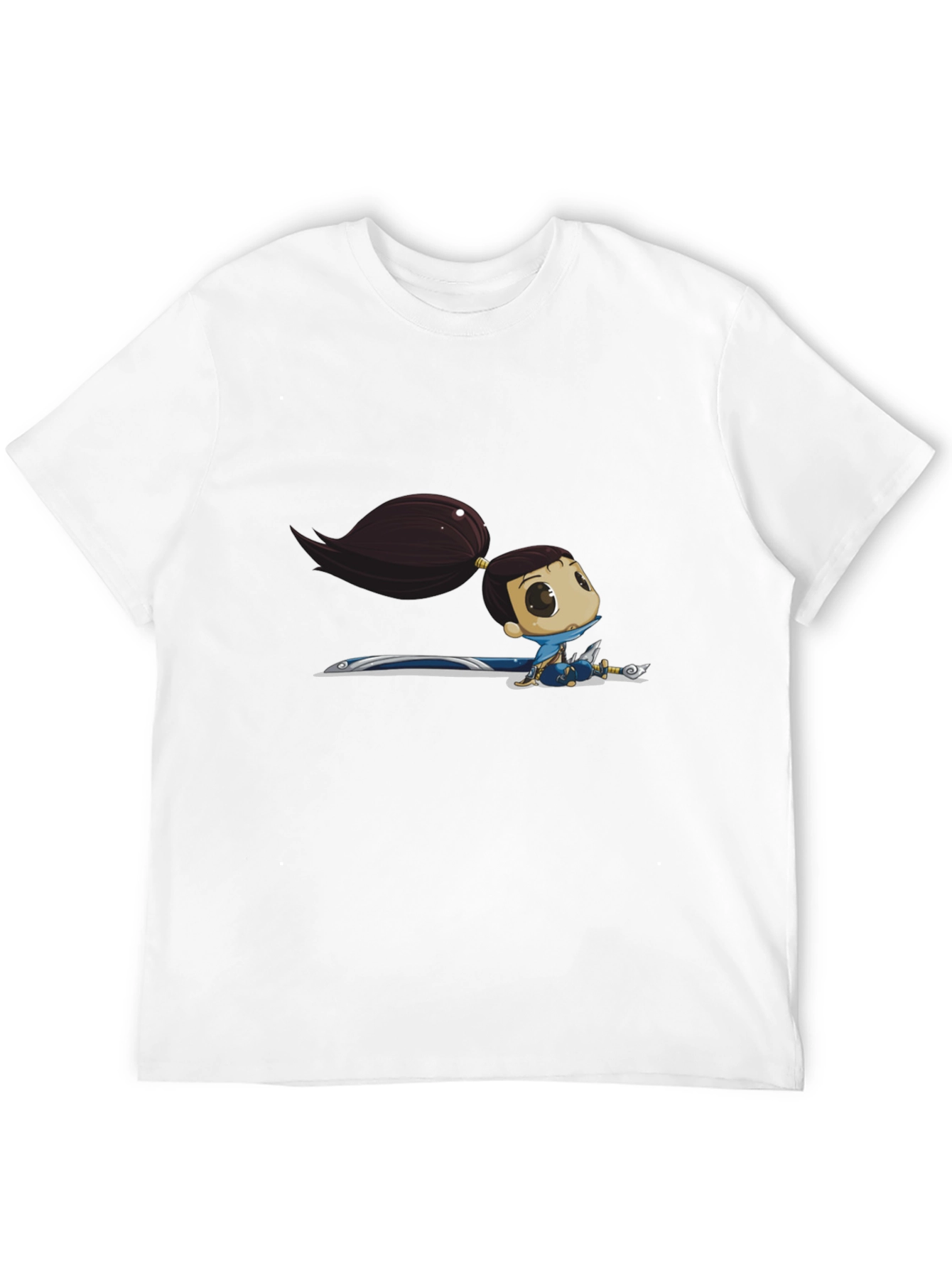 Black T-Shirt with Cartoon Warrior Girl Graphic