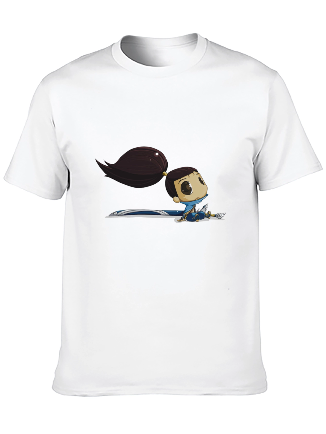 Black T-Shirt with Cartoon Warrior Girl Graphic