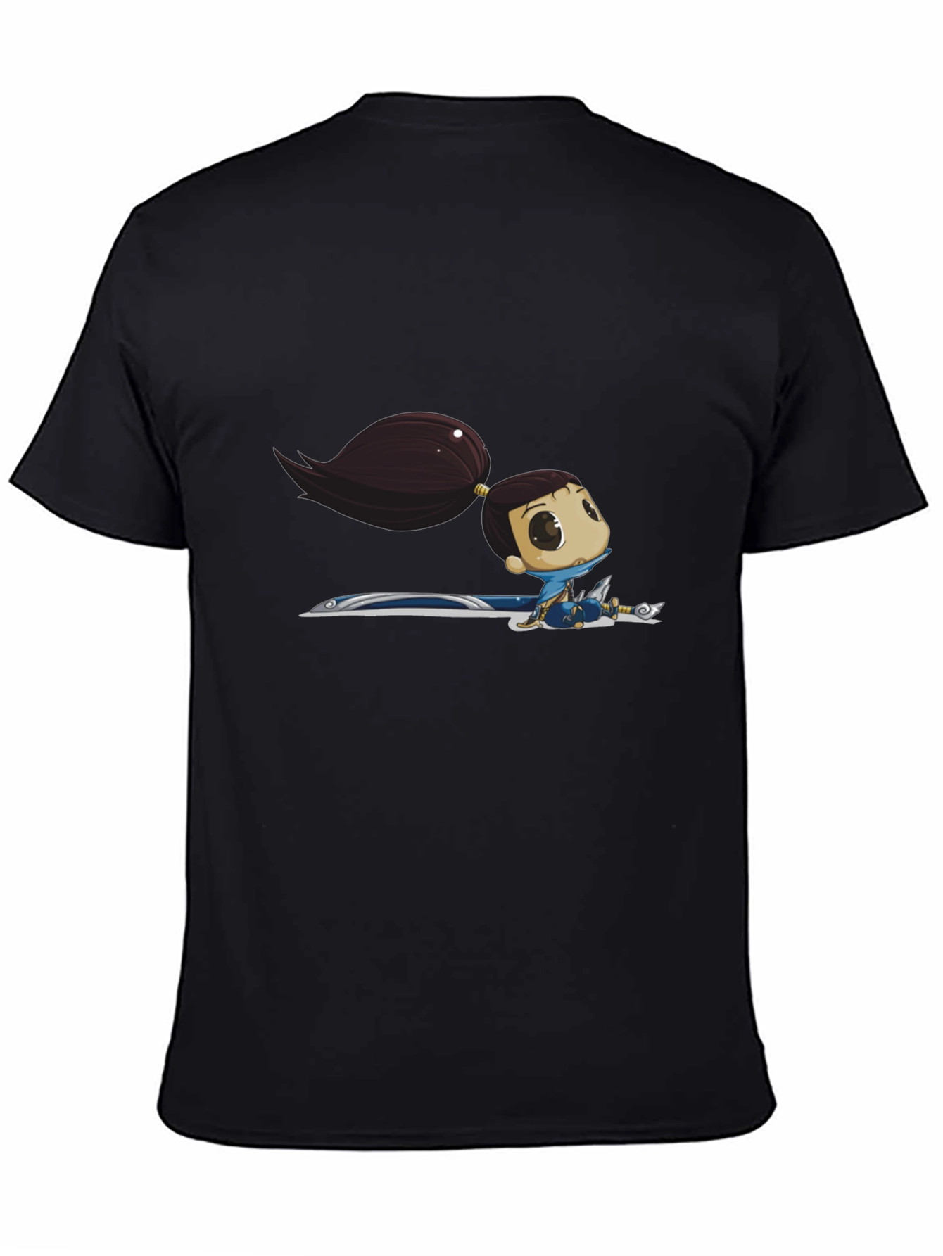 Black T-Shirt with Cartoon Warrior Girl Graphic