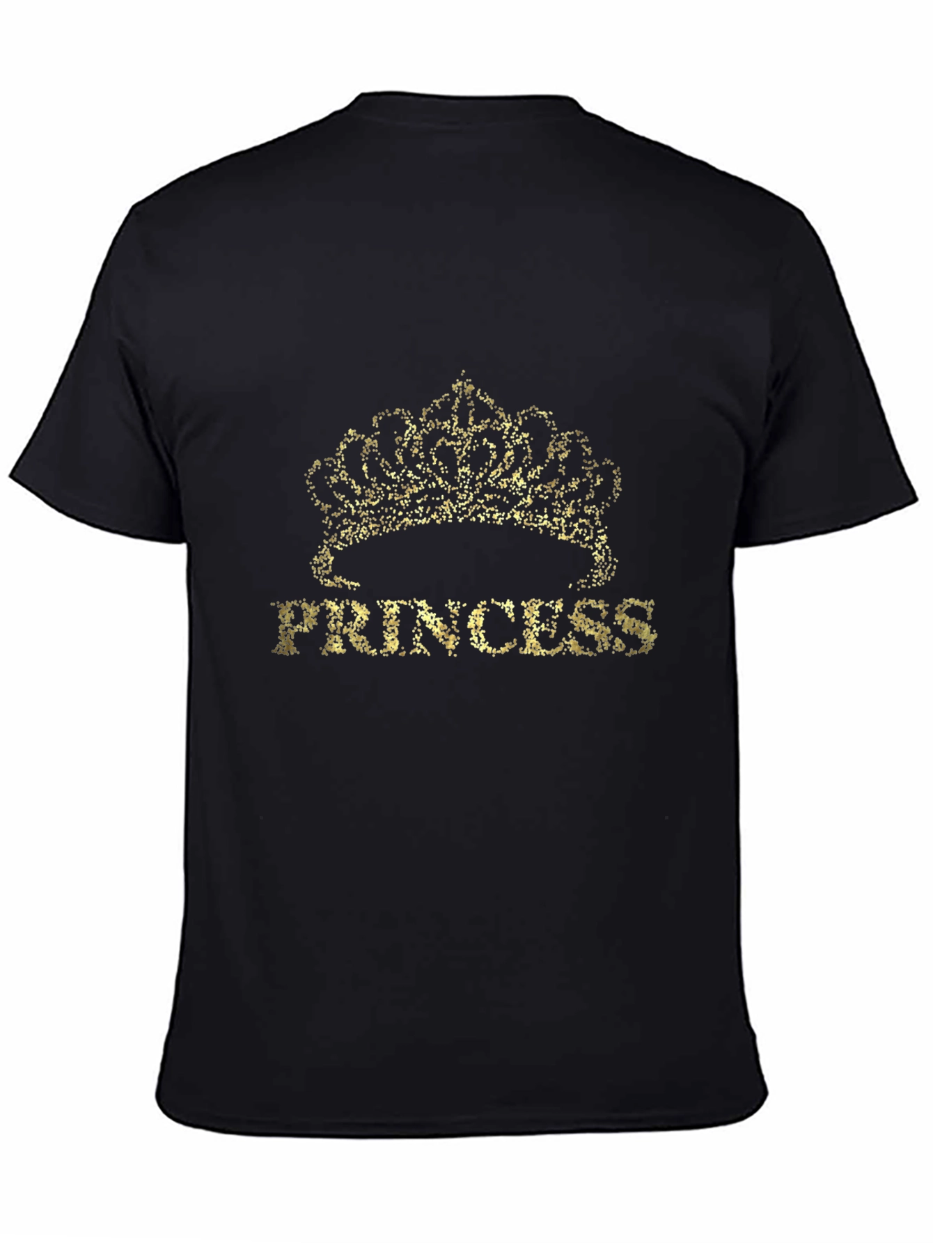 Princess Crown Gold Glitter Graphic Black T-Shirt
