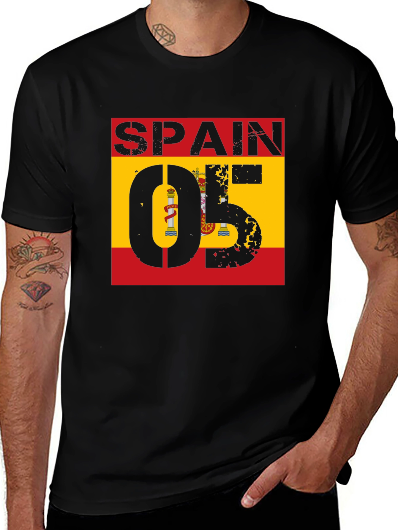 Spain 05 Flag Graphic Tee - Black Cotton Shirt