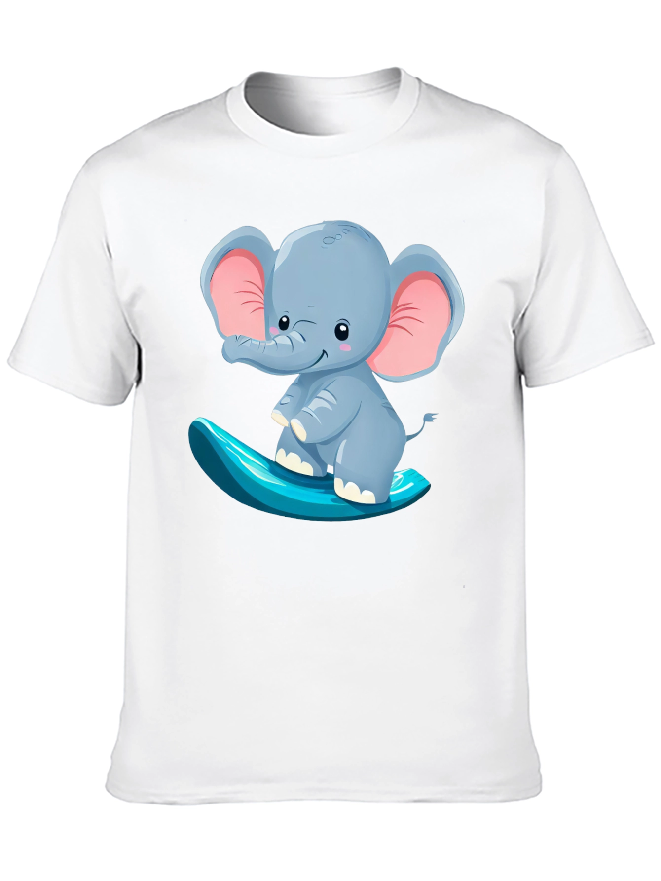 Cute Elephant Surfing Tee - Black Cotton T-Shirt