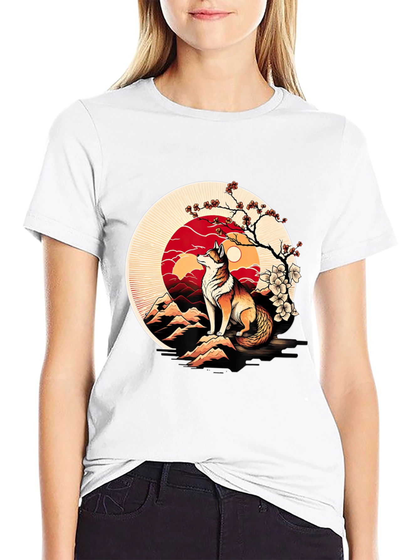 Fox Sunset Graphic Tee - Stylish Mens Black T-Shirt