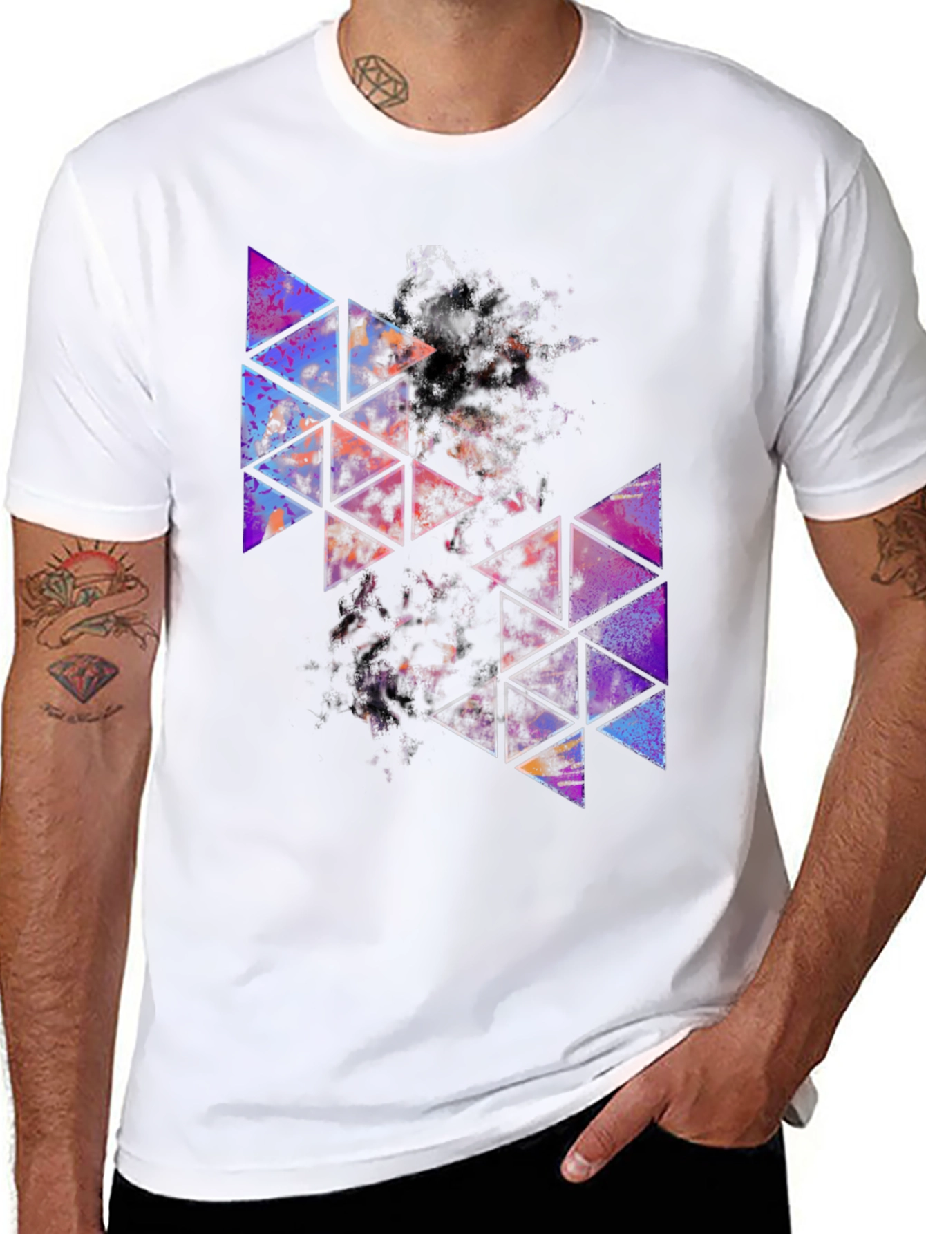 Geometric Triangle Print Mens Black T-Shirt