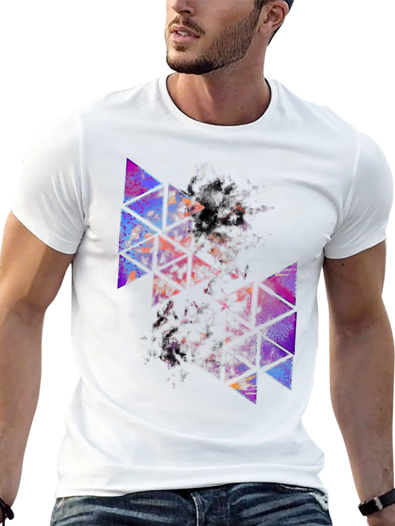 Geometric Triangle Print Mens Black T-Shirt