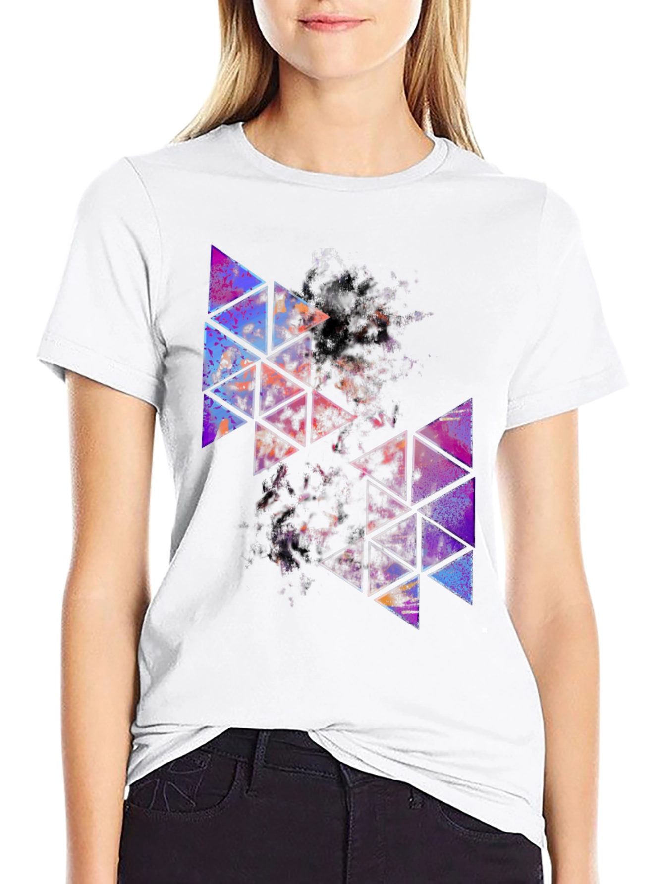 Geometric Triangle Print Mens Black T-Shirt
