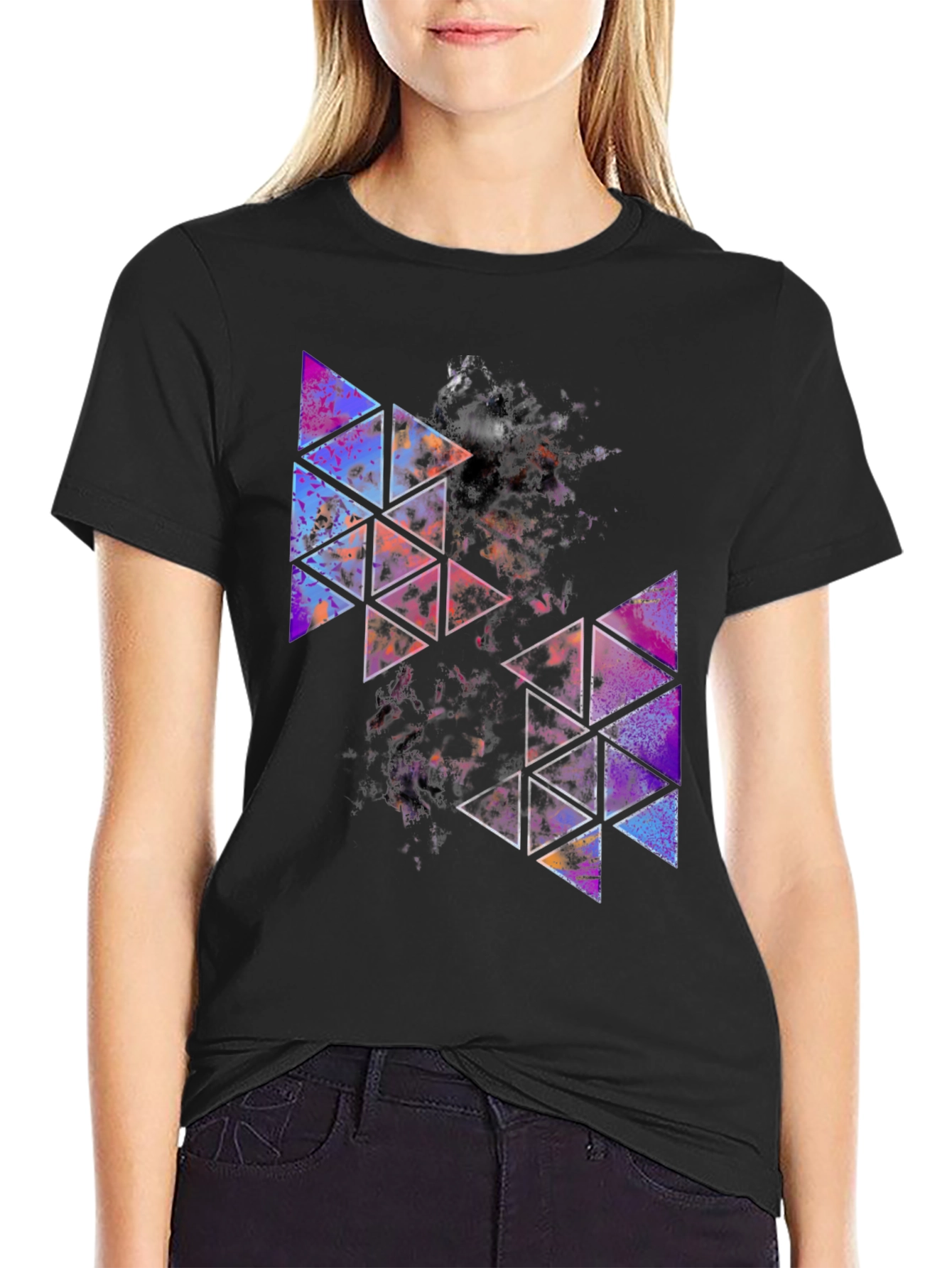Geometric Triangle Print Mens Black T-Shirt