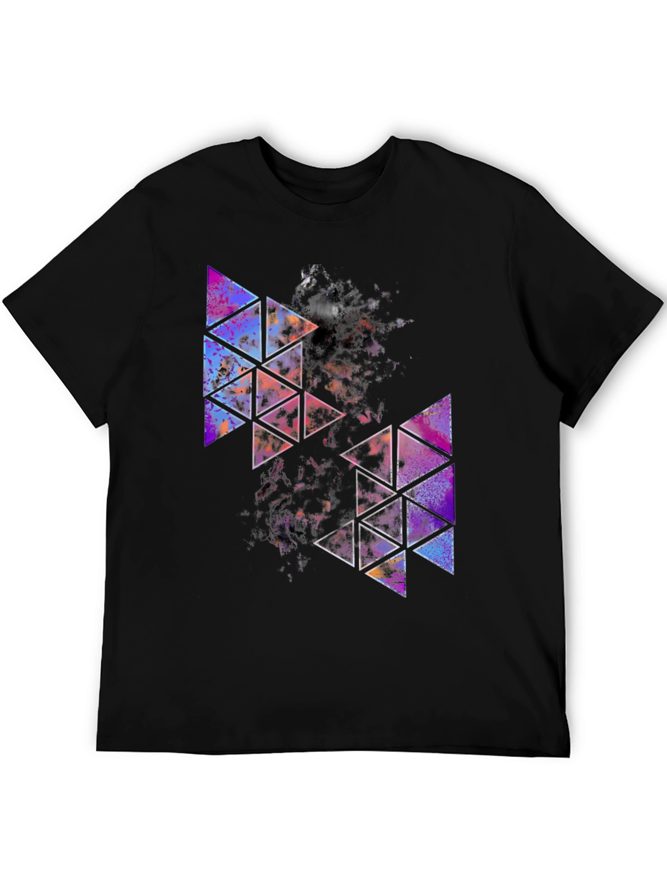 Geometric Triangle Print Mens Black T-Shirt