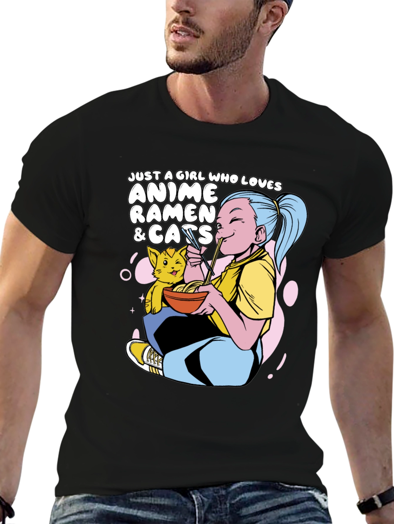 Anime Ramen Cats Graphic T-Shirt