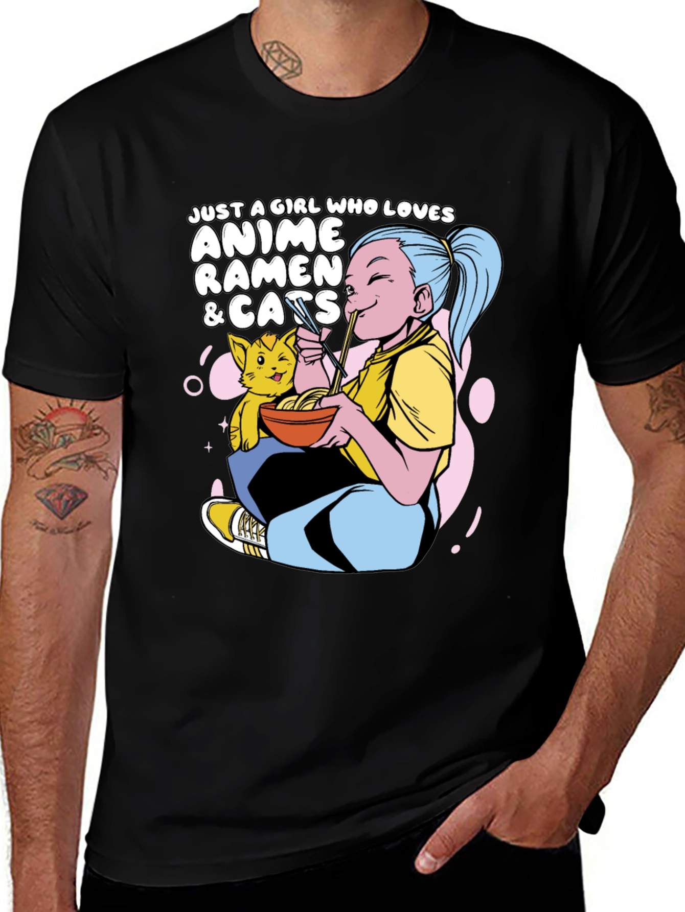 Anime Ramen Cats Graphic T-Shirt