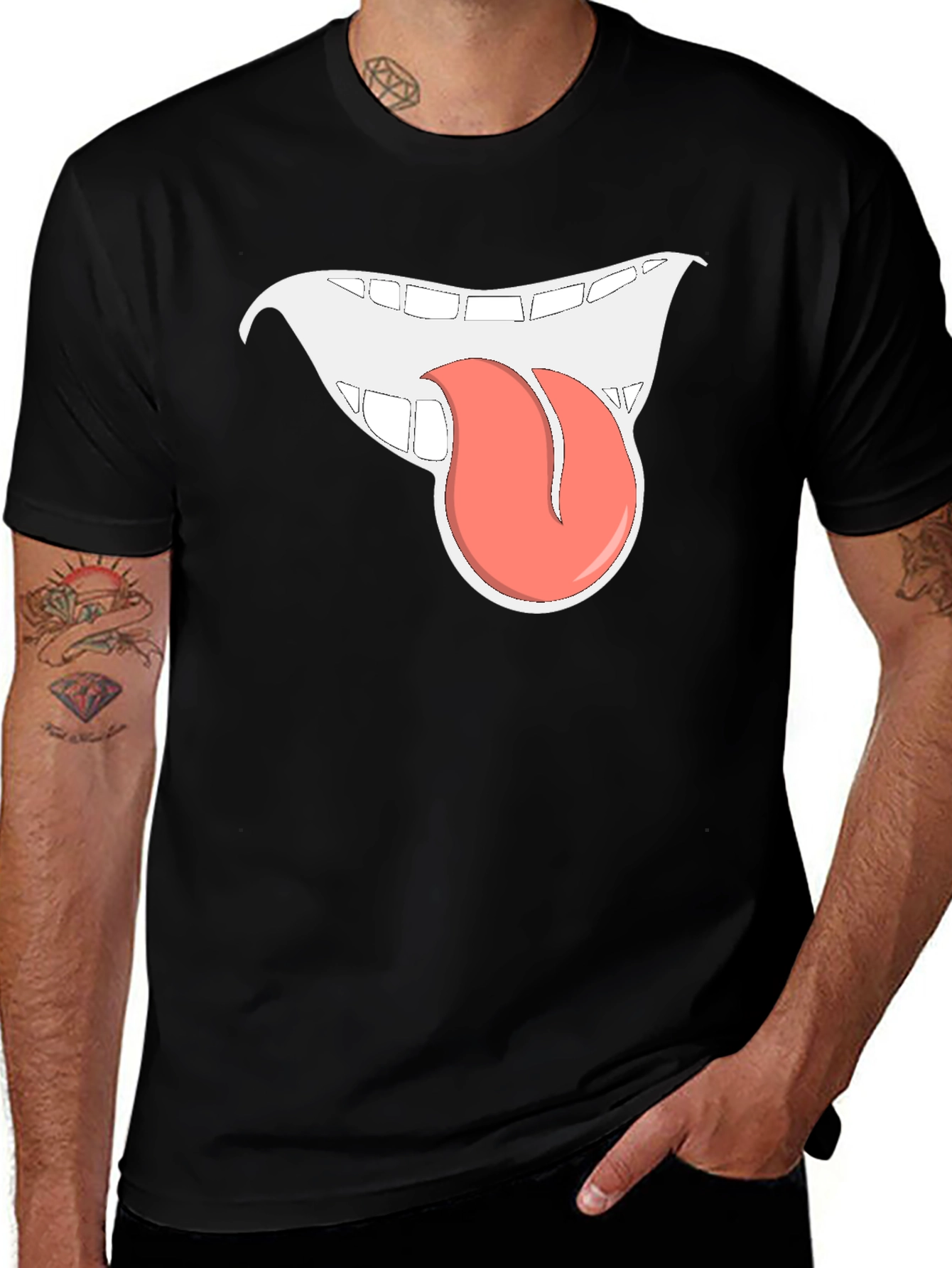 Funny Tongue Out Graphic Black T-Shirt