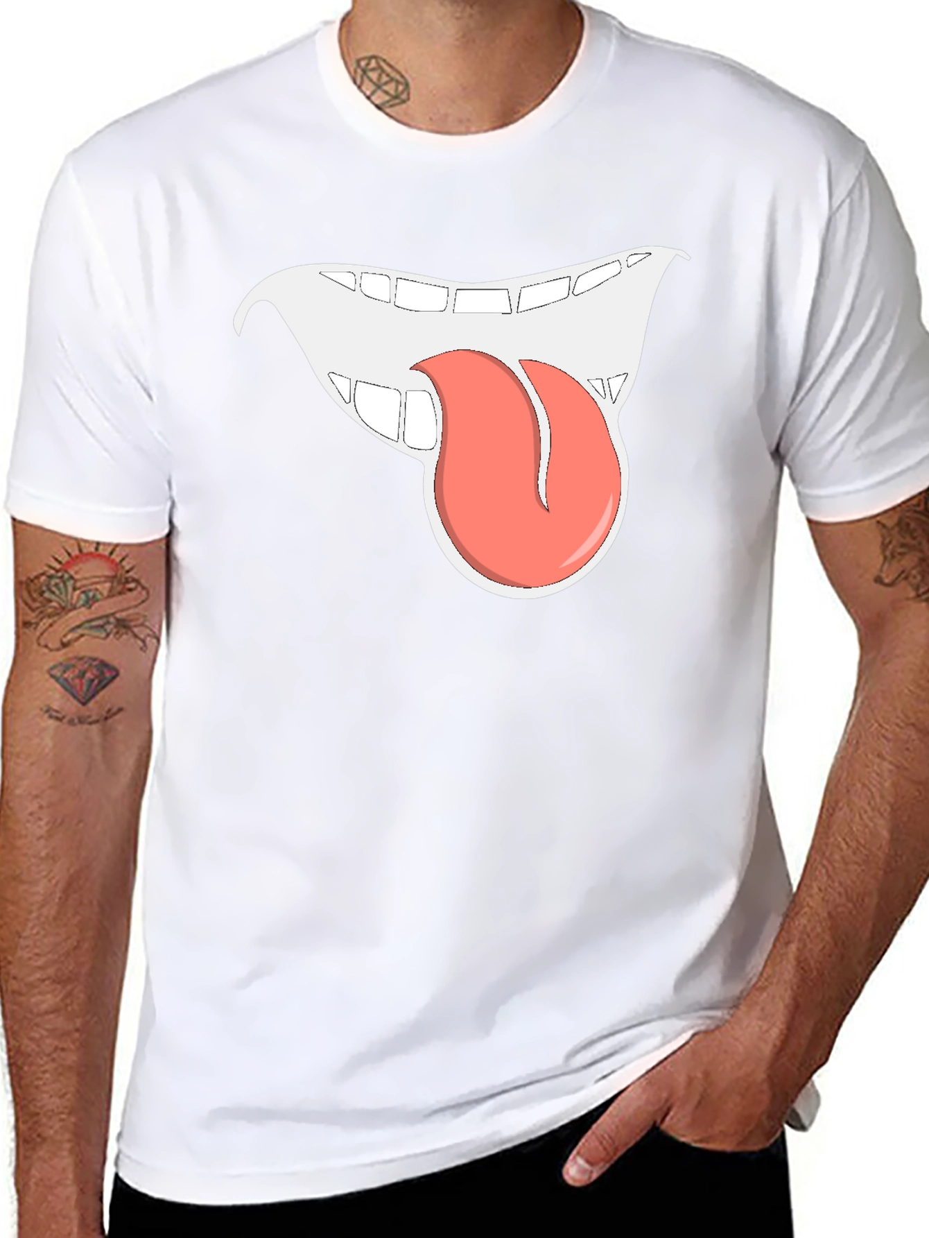 Funny Tongue Out Graphic Black T-Shirt