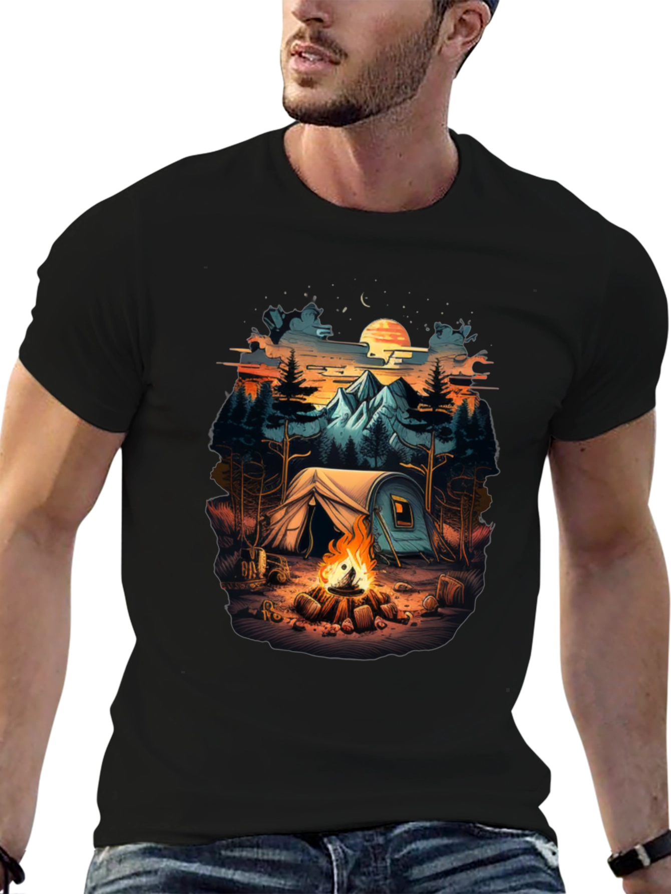 Camping Scene Black Graphic Tee