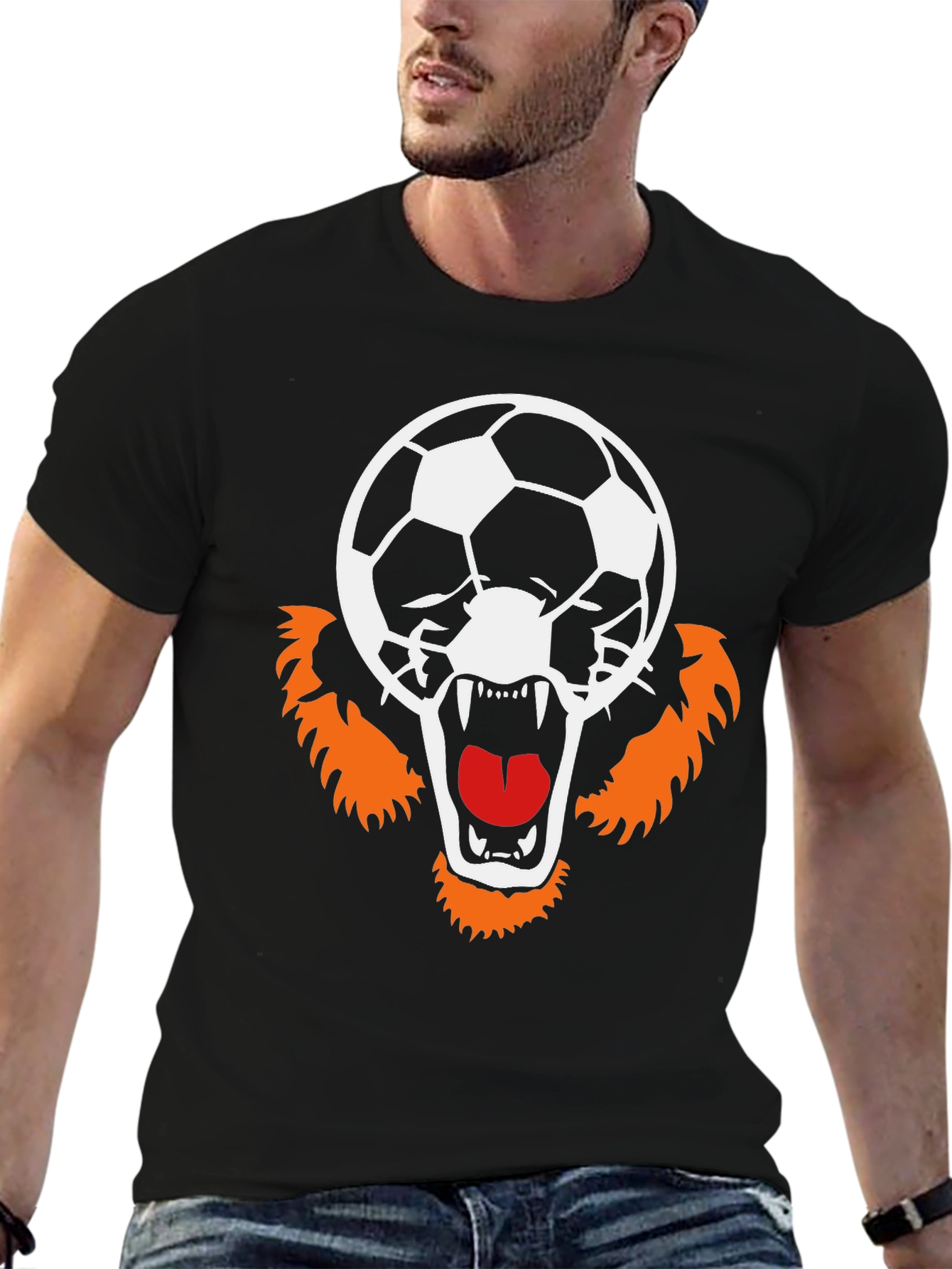Soccer Tiger Graphic Black T-Shirt
