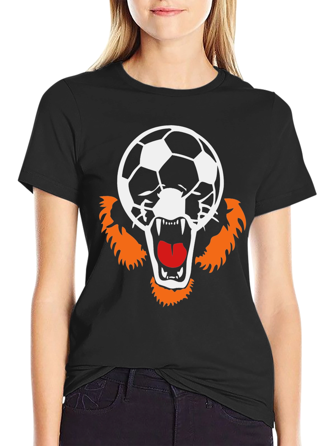 Soccer Tiger Graphic Black T-Shirt