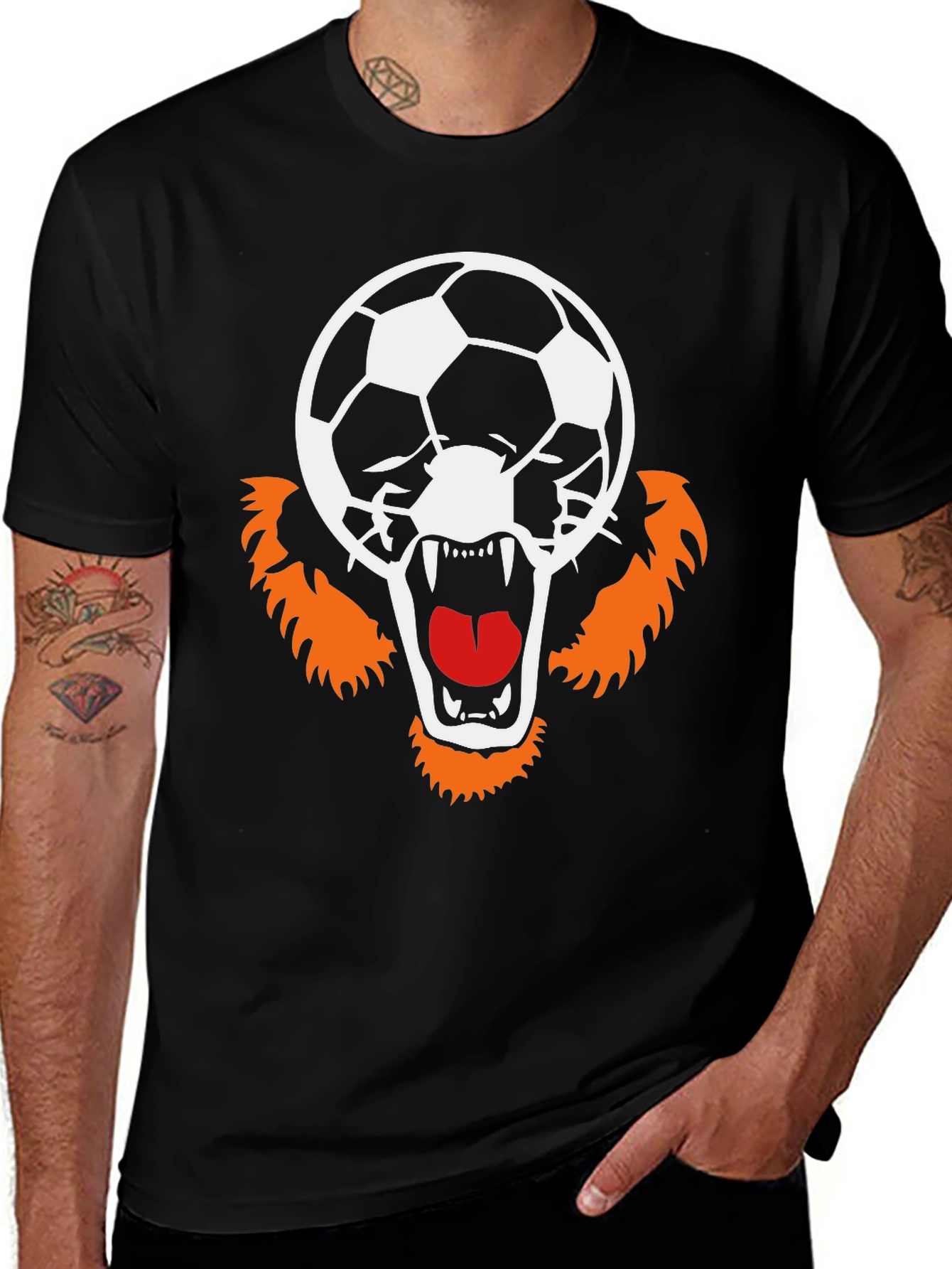Soccer Tiger Graphic Black T-Shirt