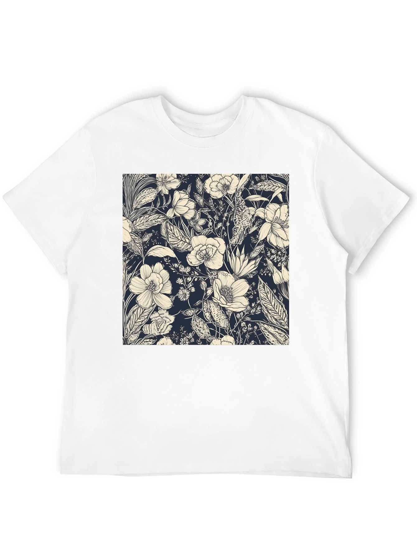Floral Print Black Tee - Stylish Botanical Design