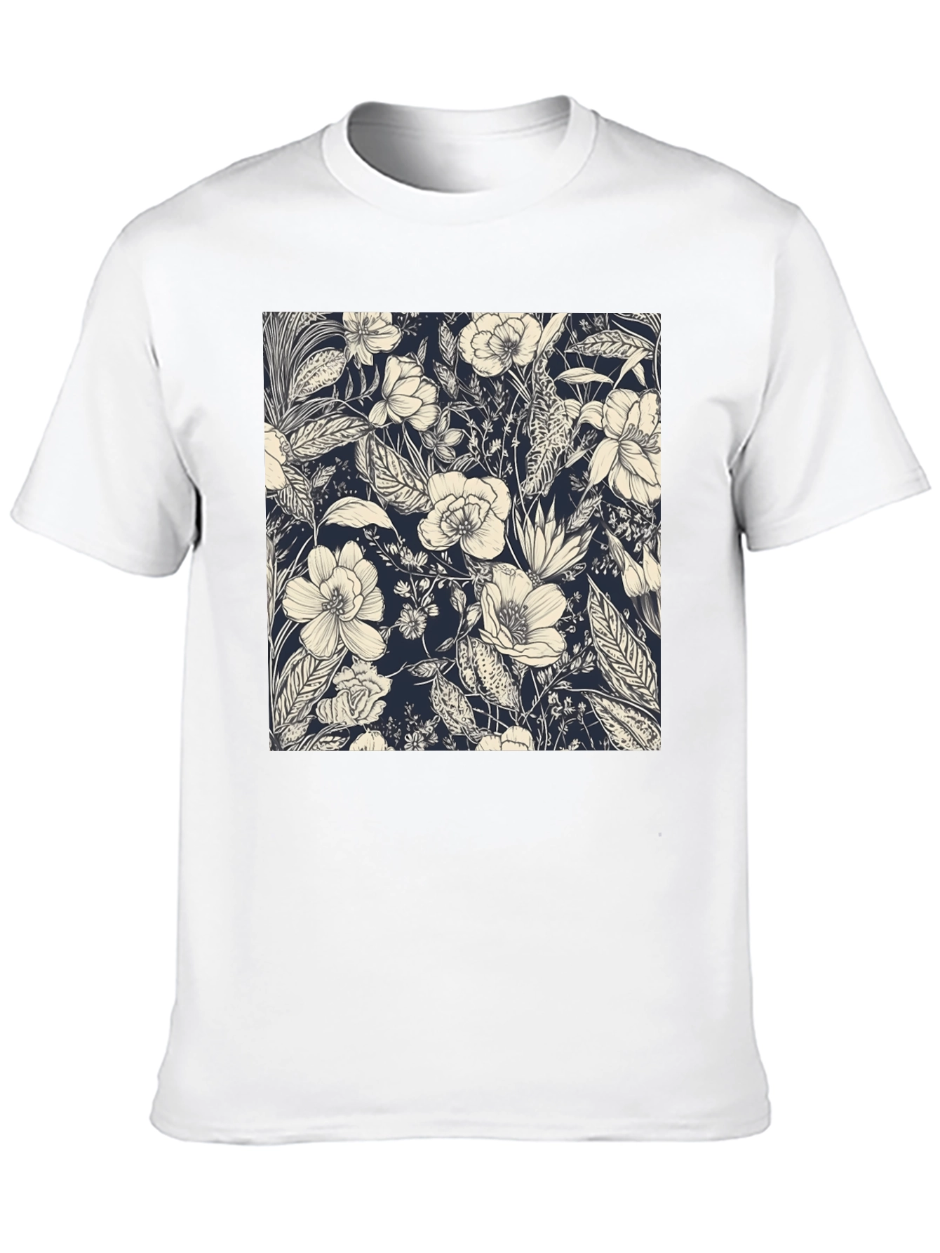 Floral Print Black Tee - Stylish Botanical Design