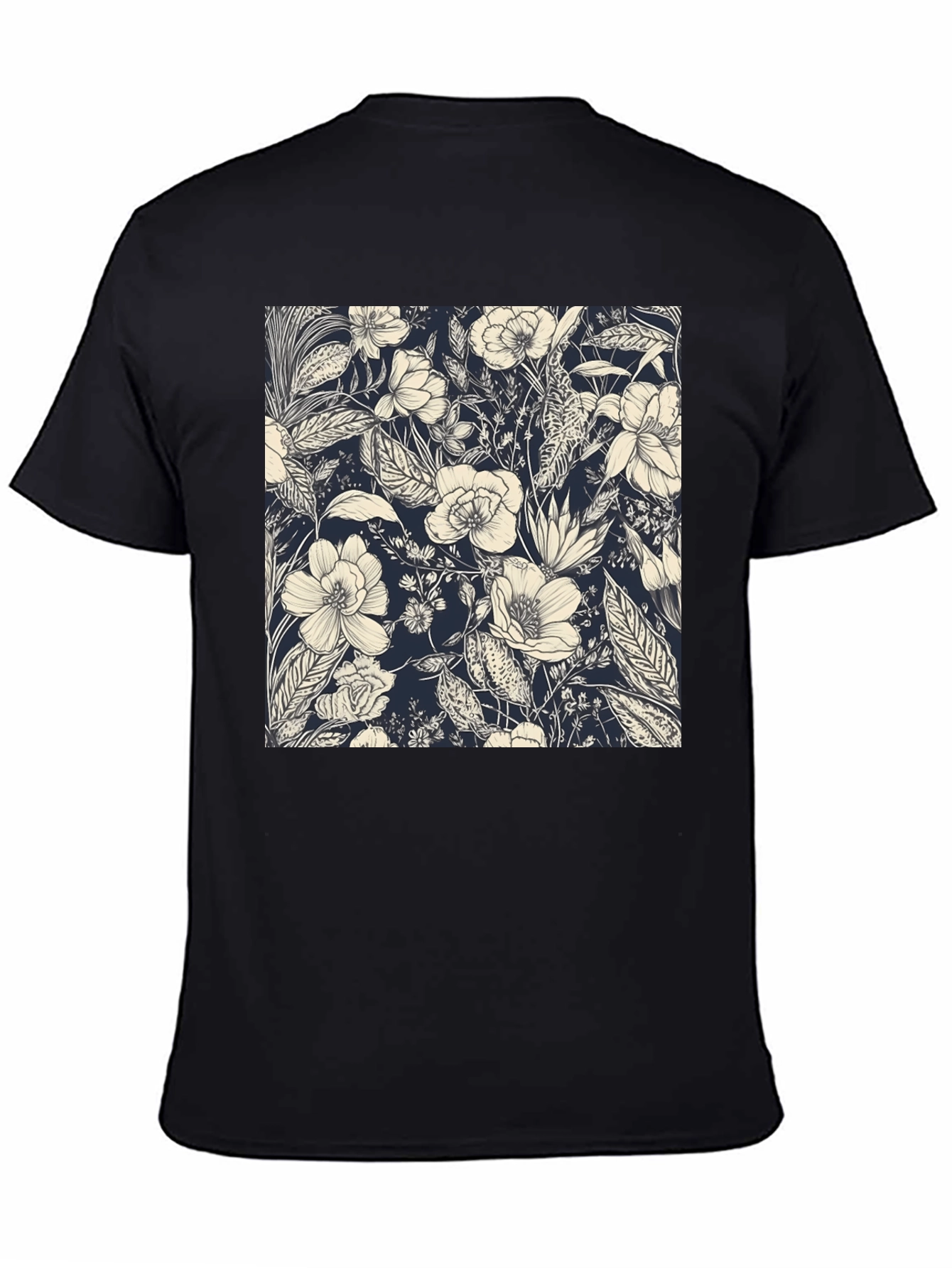 Floral Print Black Tee - Stylish Botanical Design