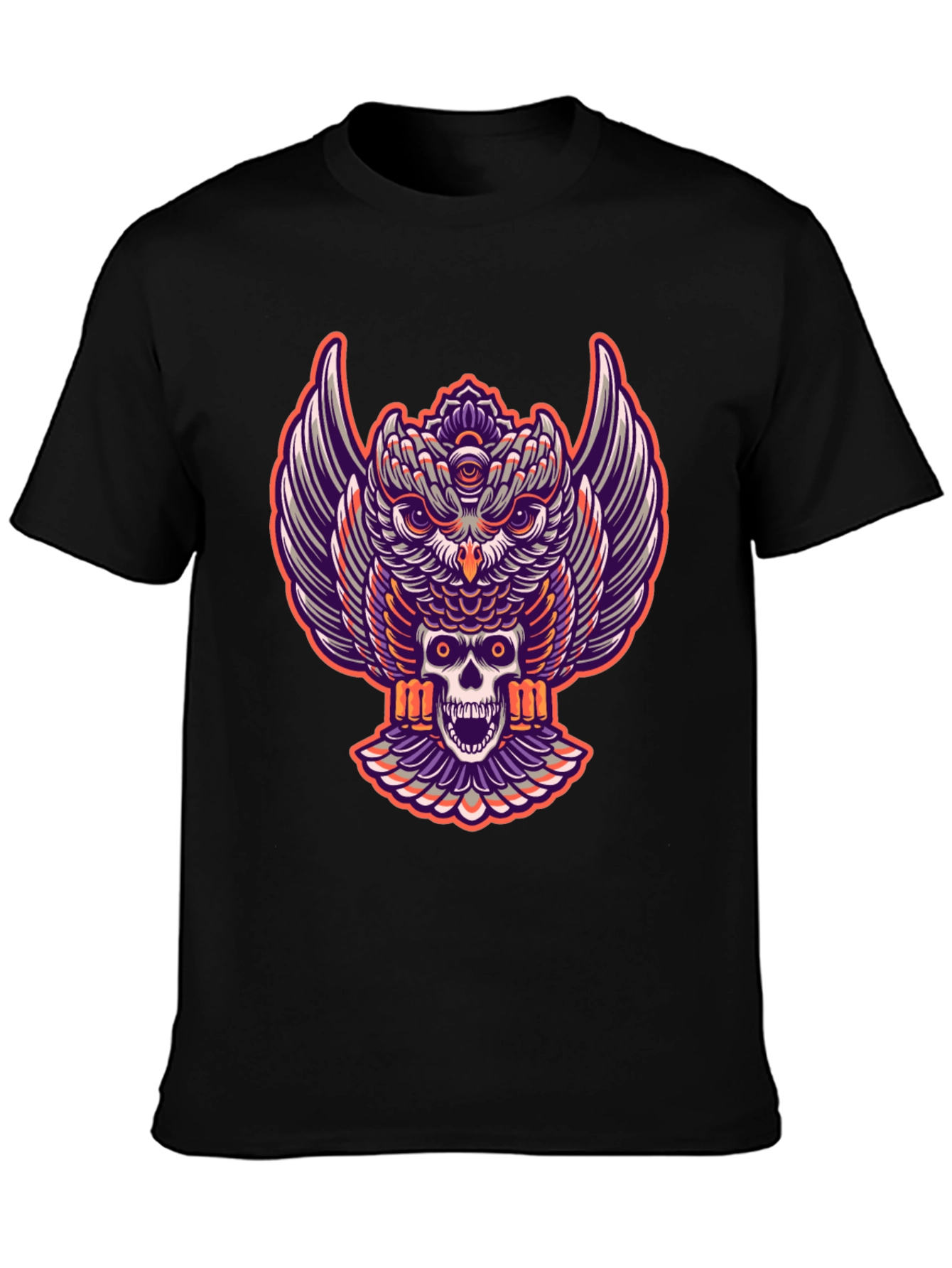 Owl and Skull Graphic Tee - Black T-Shirt