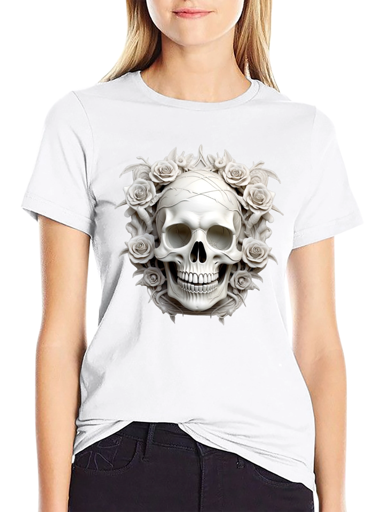 Skull & Roses Graphic Tee - Stylish Dark Fashion