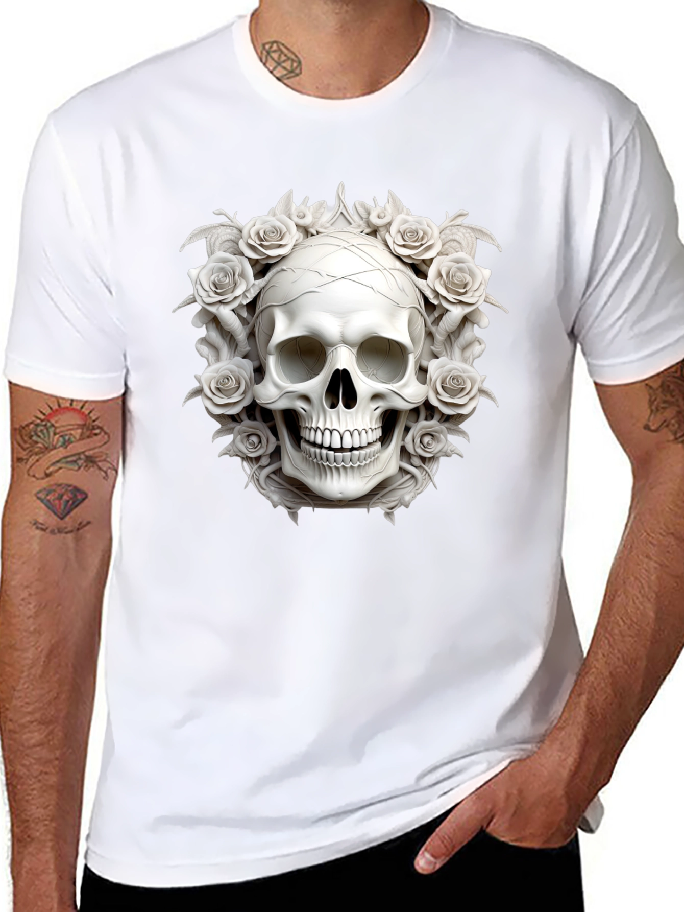 Skull & Roses Graphic Tee - Stylish Dark Fashion