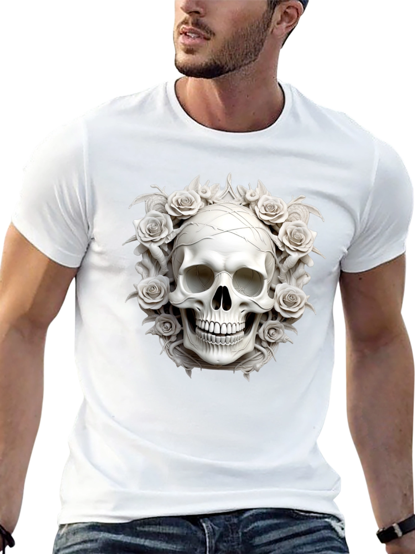 Skull & Roses Graphic Tee - Stylish Dark Fashion