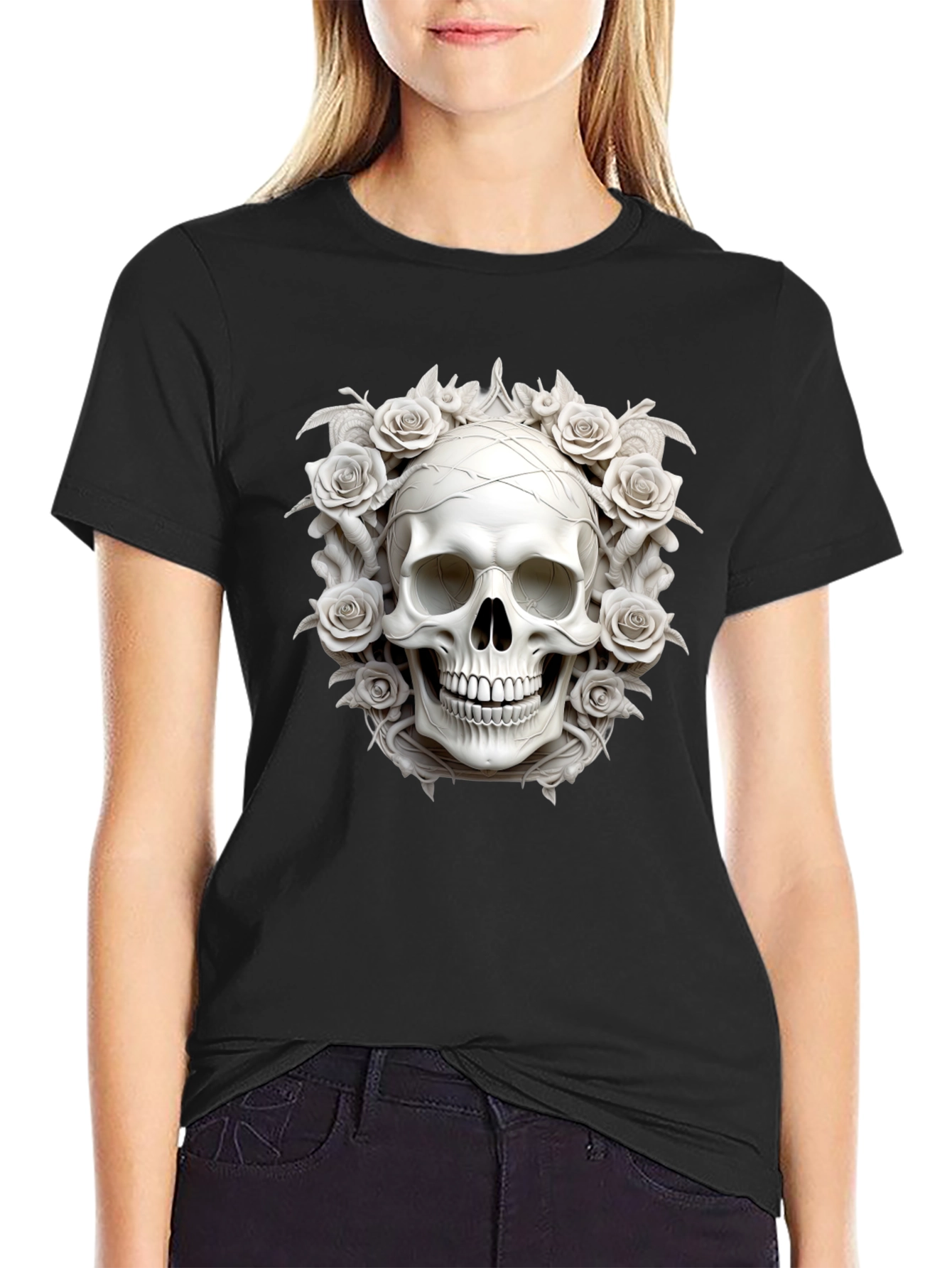 Skull & Roses Graphic Tee - Stylish Dark Fashion