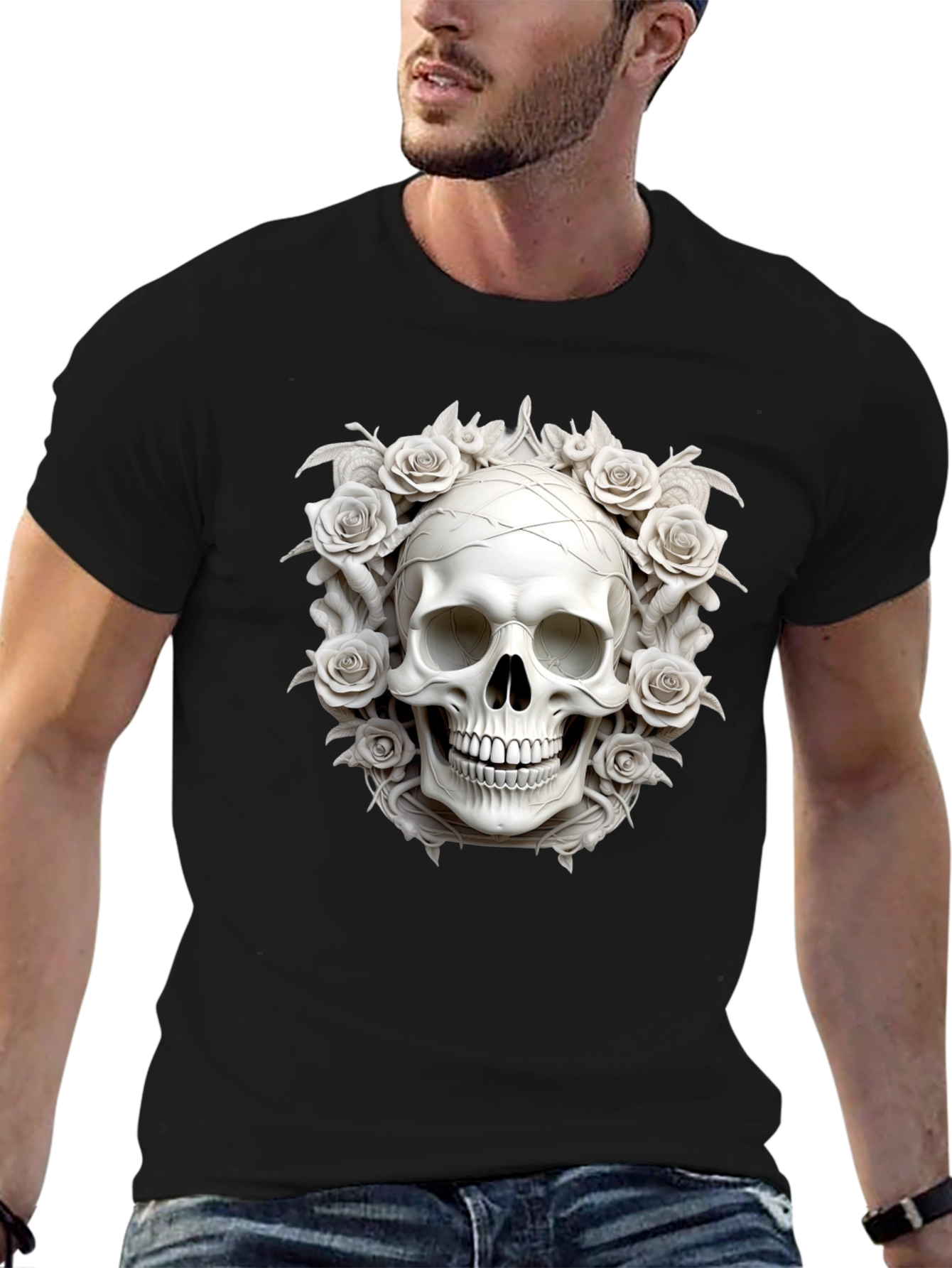 Skull & Roses Graphic Tee - Stylish Dark Fashion