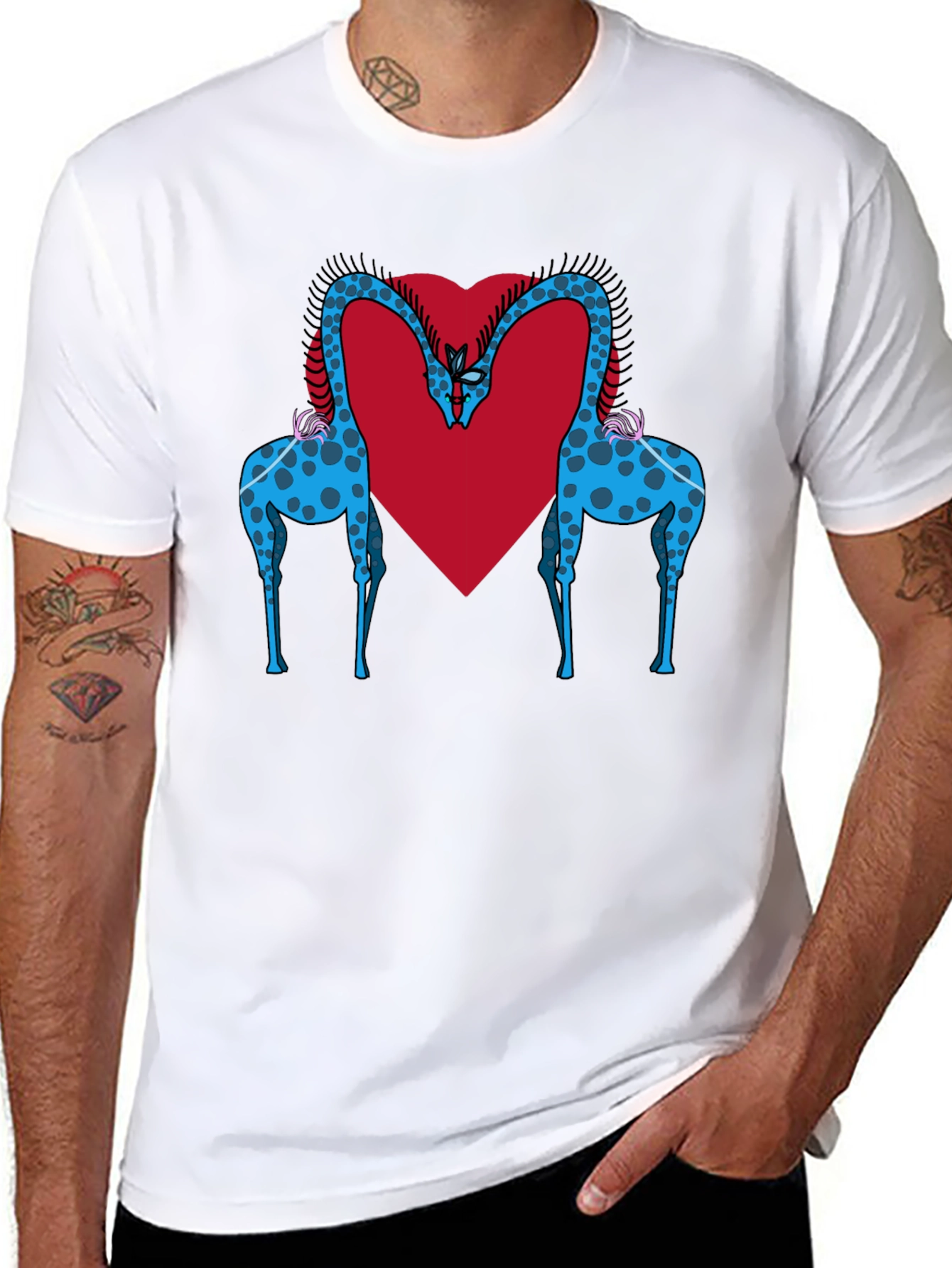 Giraffe Love Tee - Black Giraffe Heart T-Shirt
