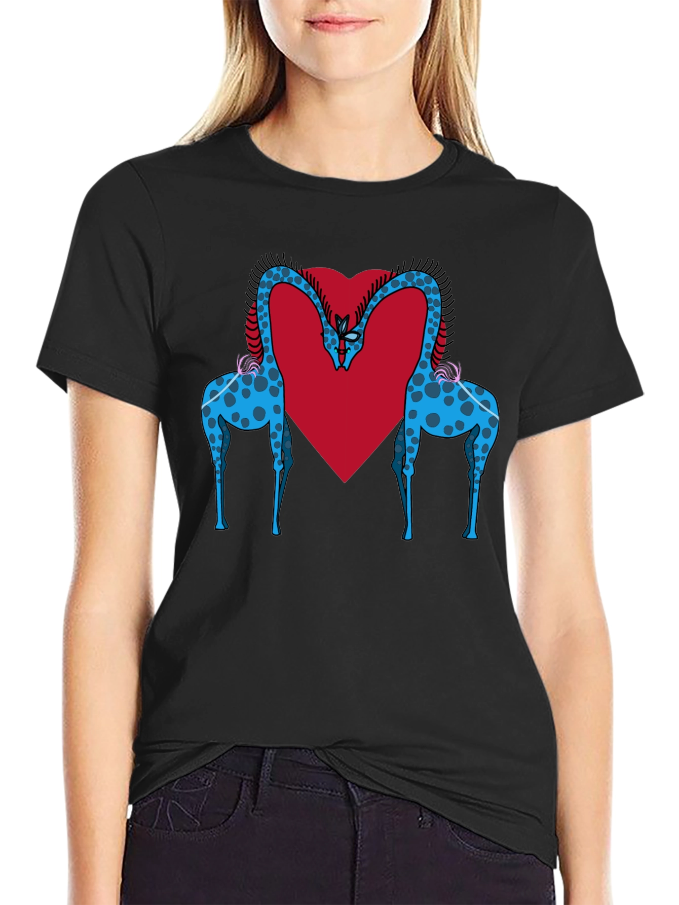 Giraffe Love Tee - Black Giraffe Heart T-Shirt