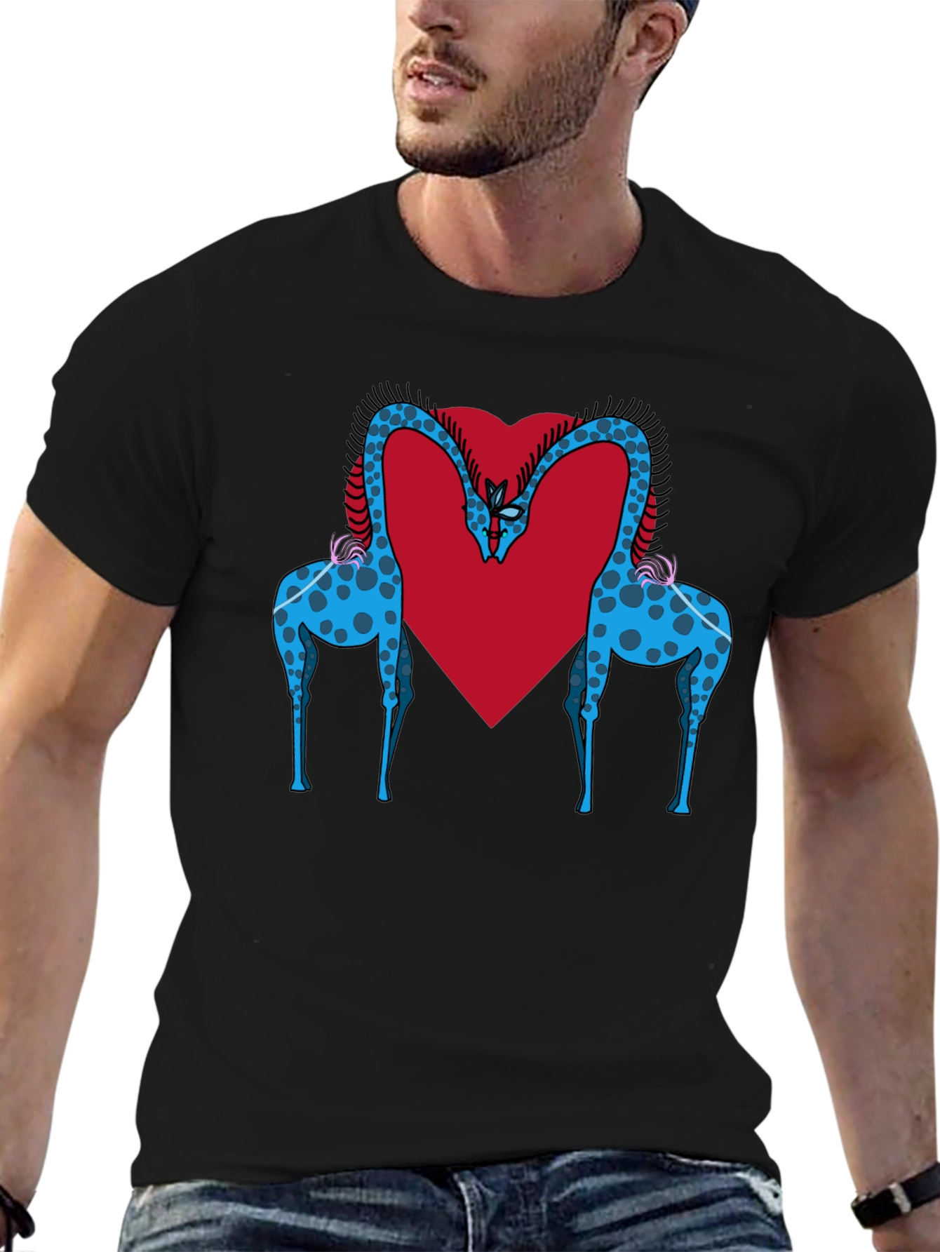 Giraffe Love Tee - Black Giraffe Heart T-Shirt