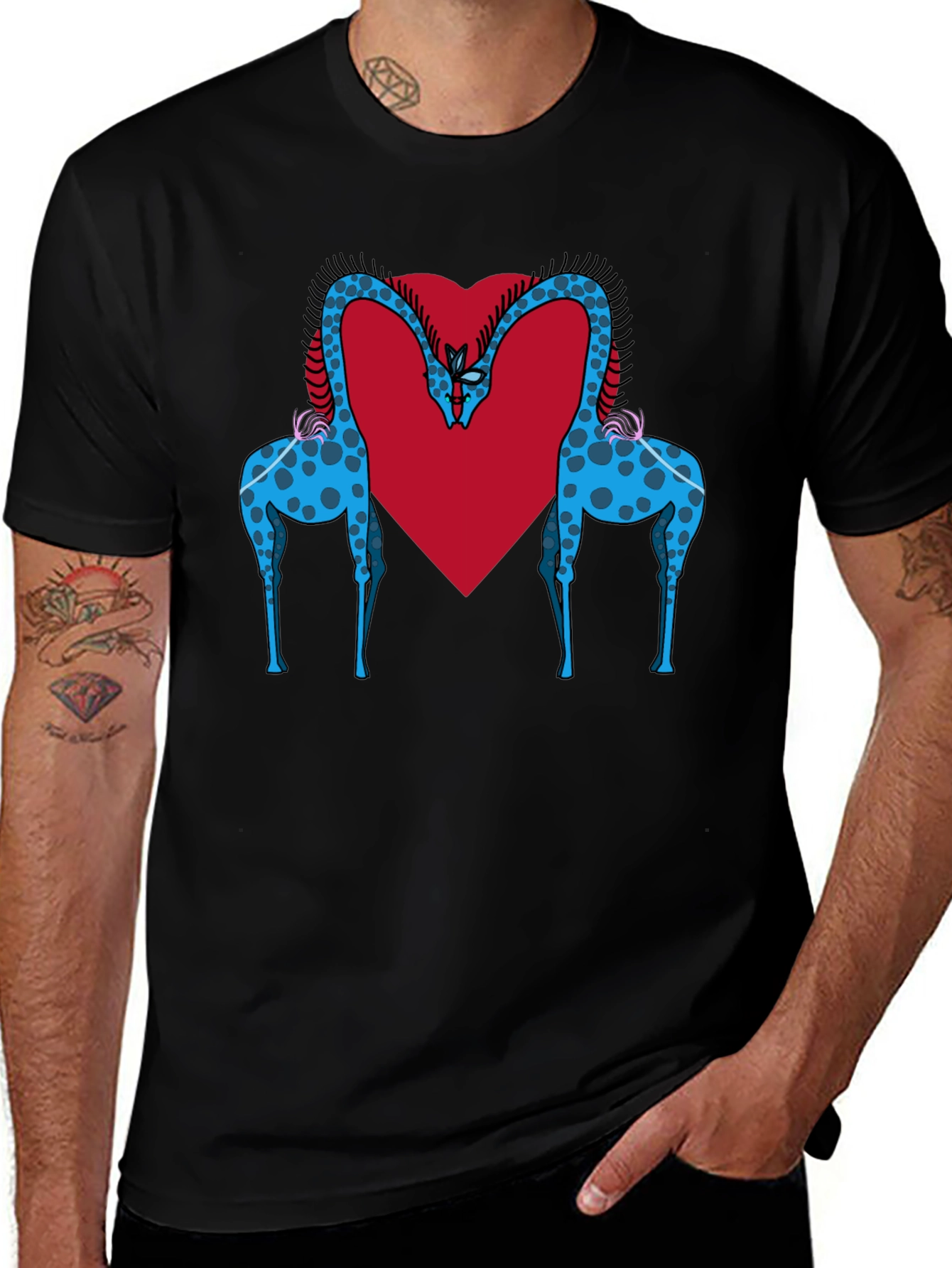 Giraffe Love Tee - Black Giraffe Heart T-Shirt