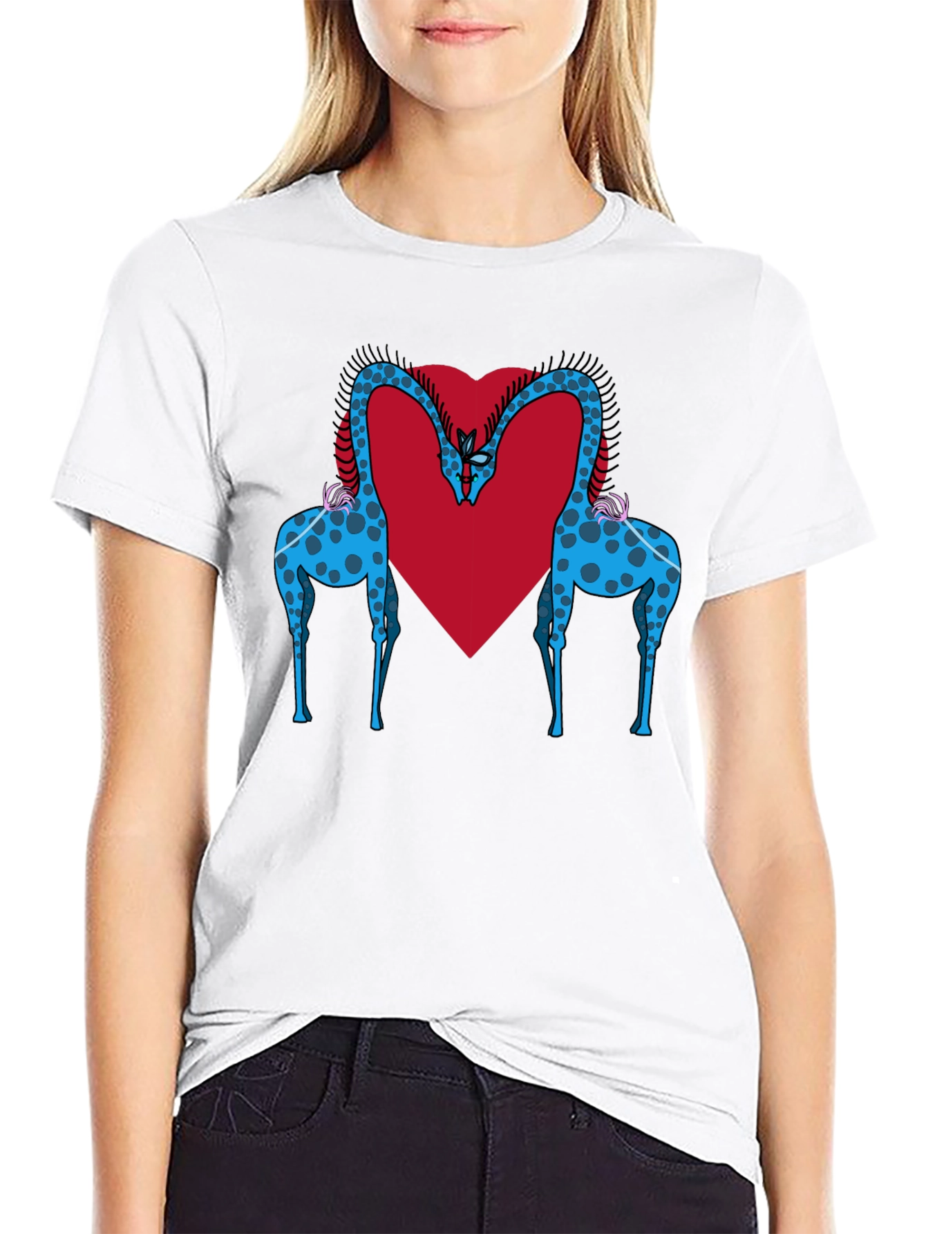 Giraffe Love Tee - Black Giraffe Heart T-Shirt