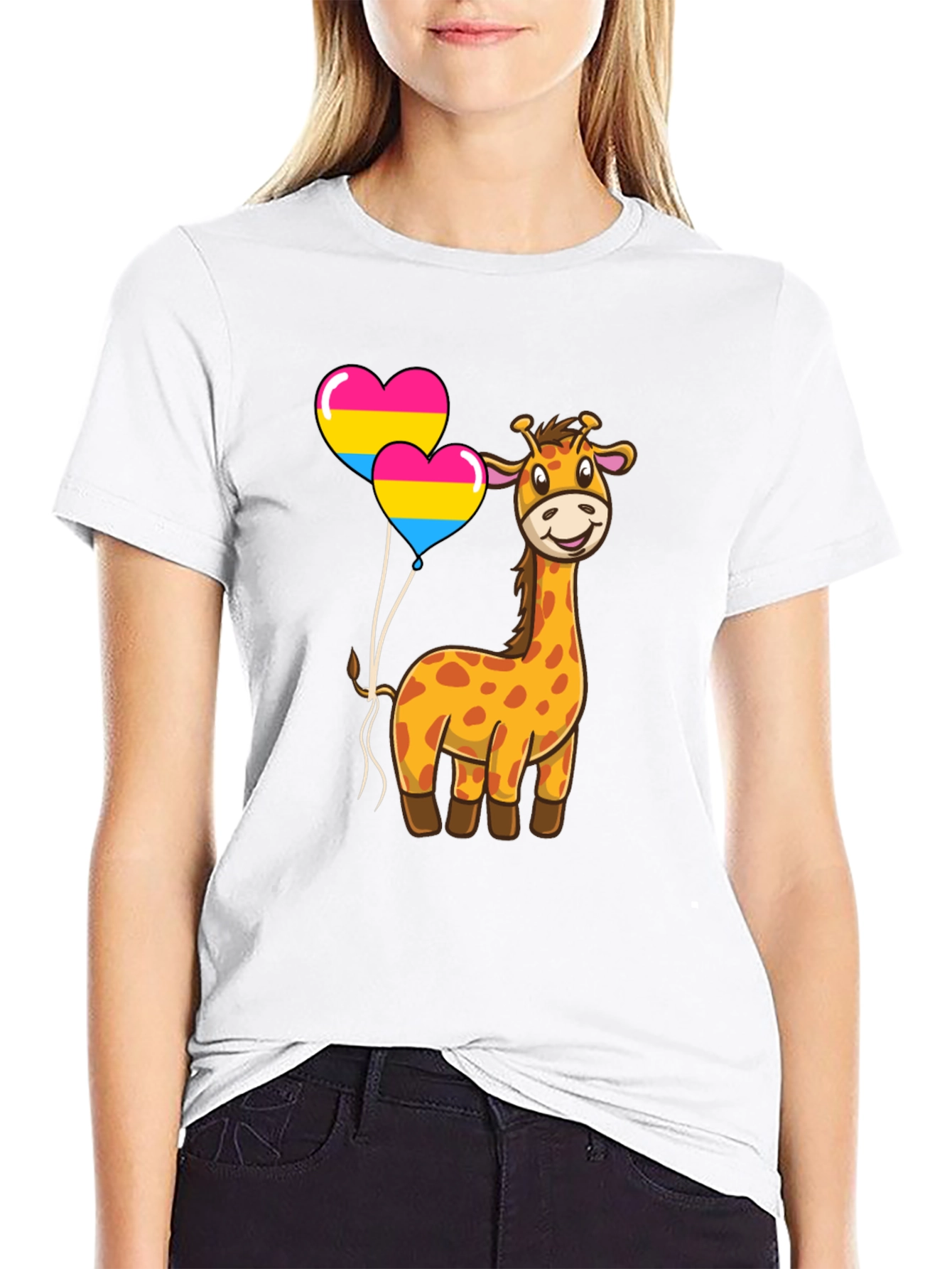 Giraffe with Pan Pride Balloons T-Shirt