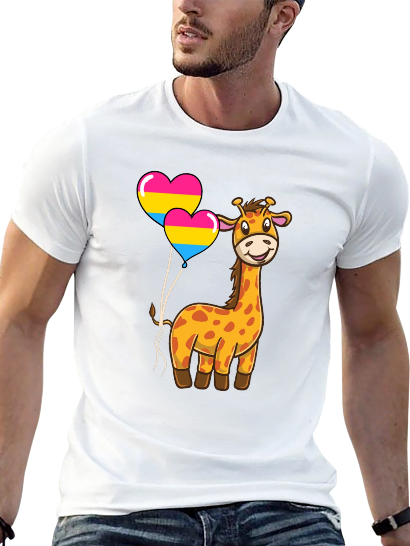 Giraffe with Pan Pride Balloons T-Shirt