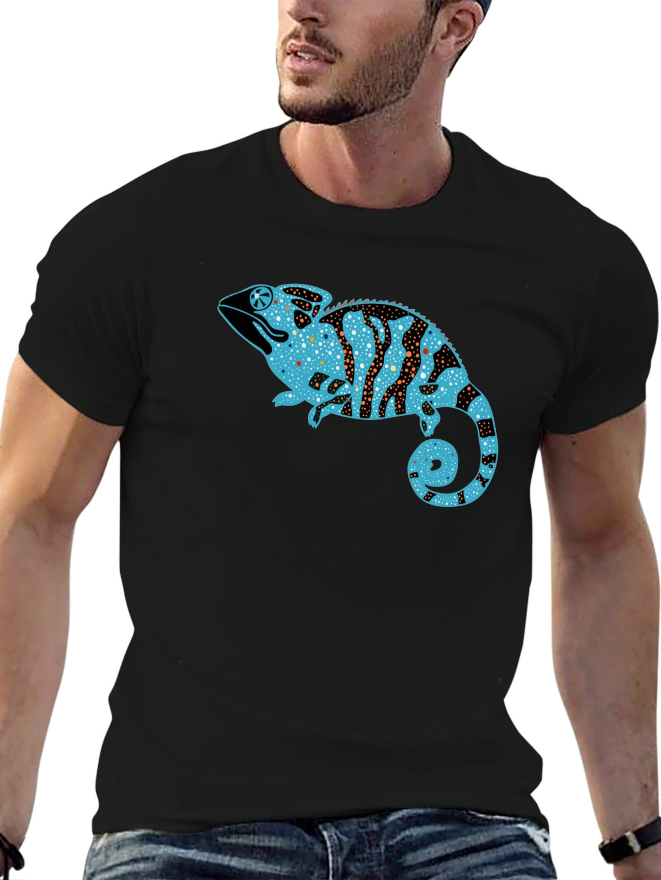 Chameleon Graphic Print Black T-Shirt
