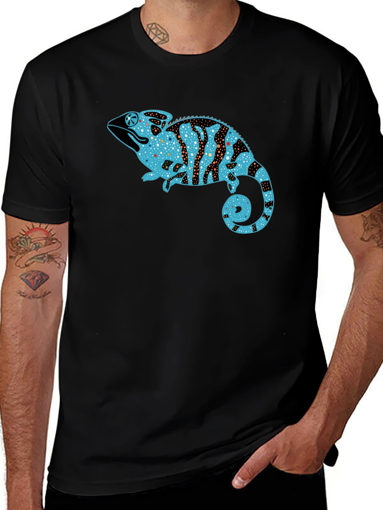 Chameleon Graphic Print Black T-Shirt