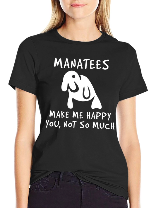 Manatees Make Me Happy Black Graphic T-Shirt
