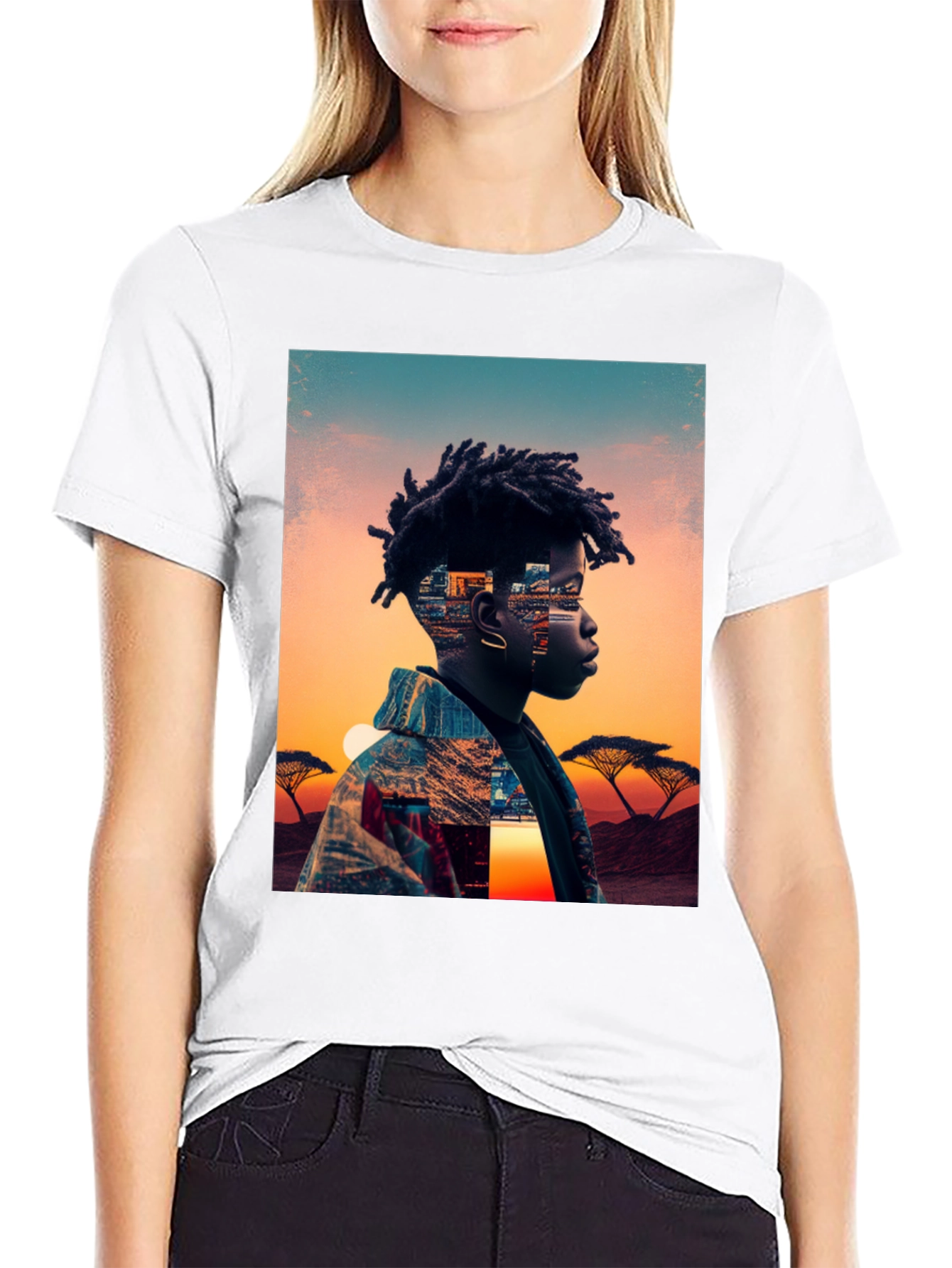 Sunset Portrait Graphic Tee - Black
