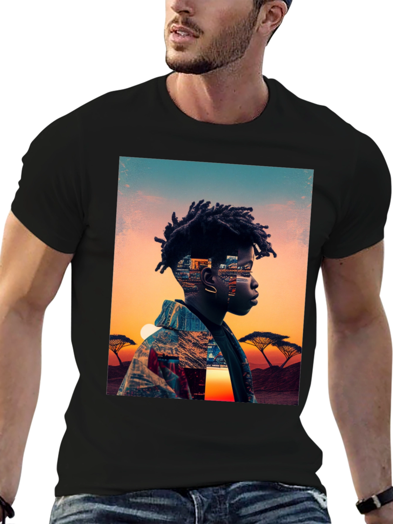 Sunset Portrait Graphic Tee - Black