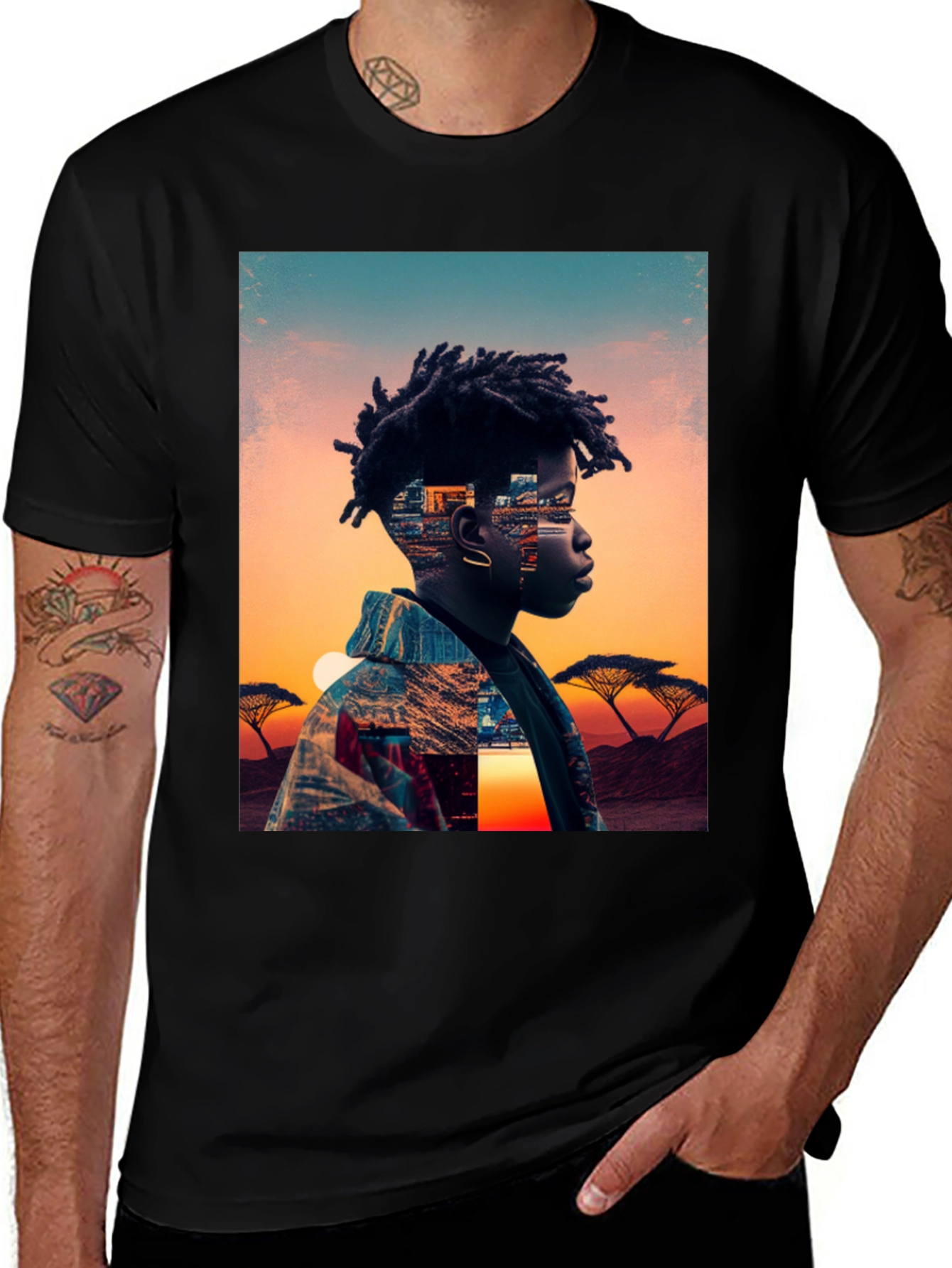 Sunset Portrait Graphic Tee - Black